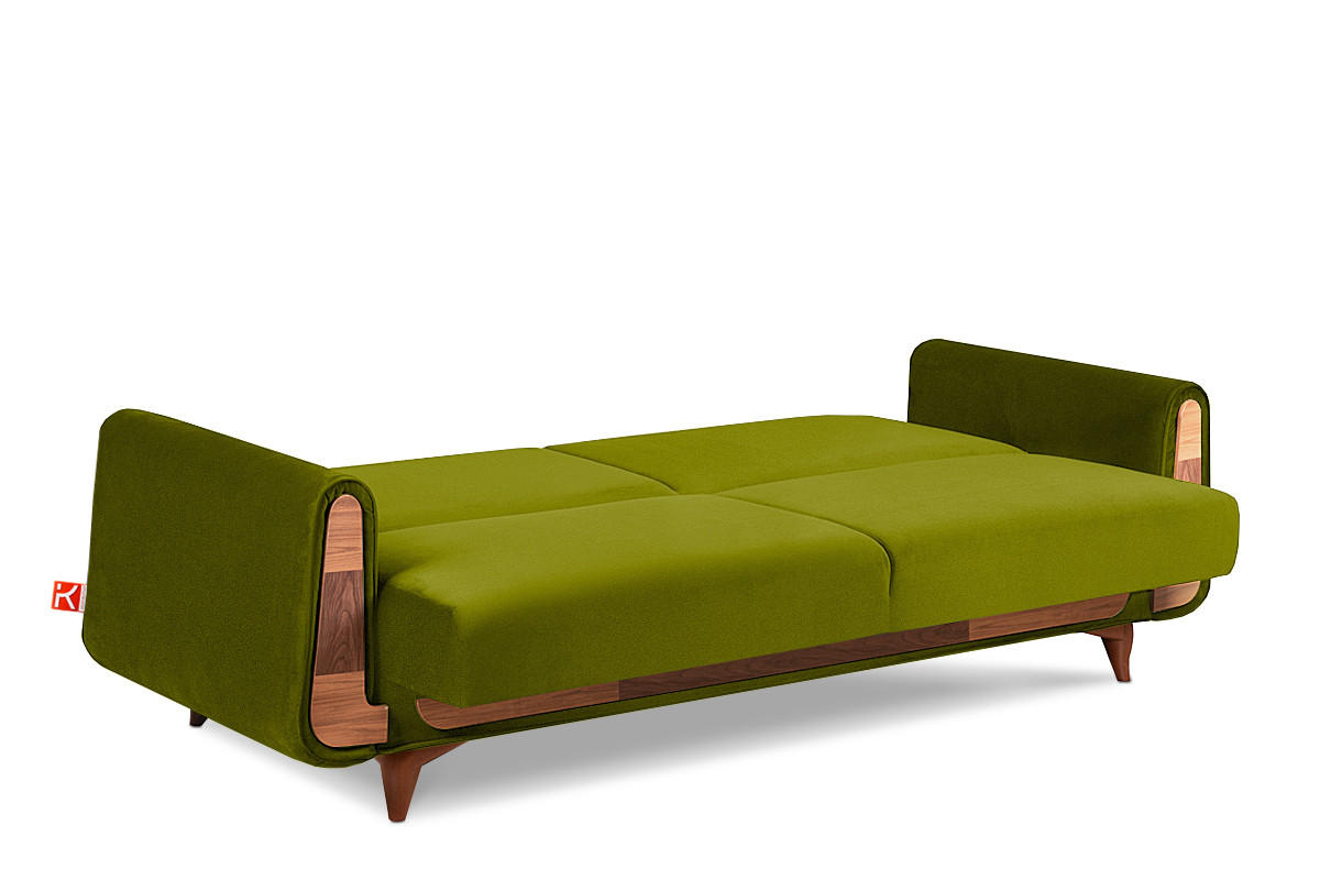 3-SITZER-SCHLAFSOFA GUSTAVO mit Armlehnen, grün - Braun/Olivgrün, Holz/Holzwerkstoff (230/98/98cm) - KONSIMO®