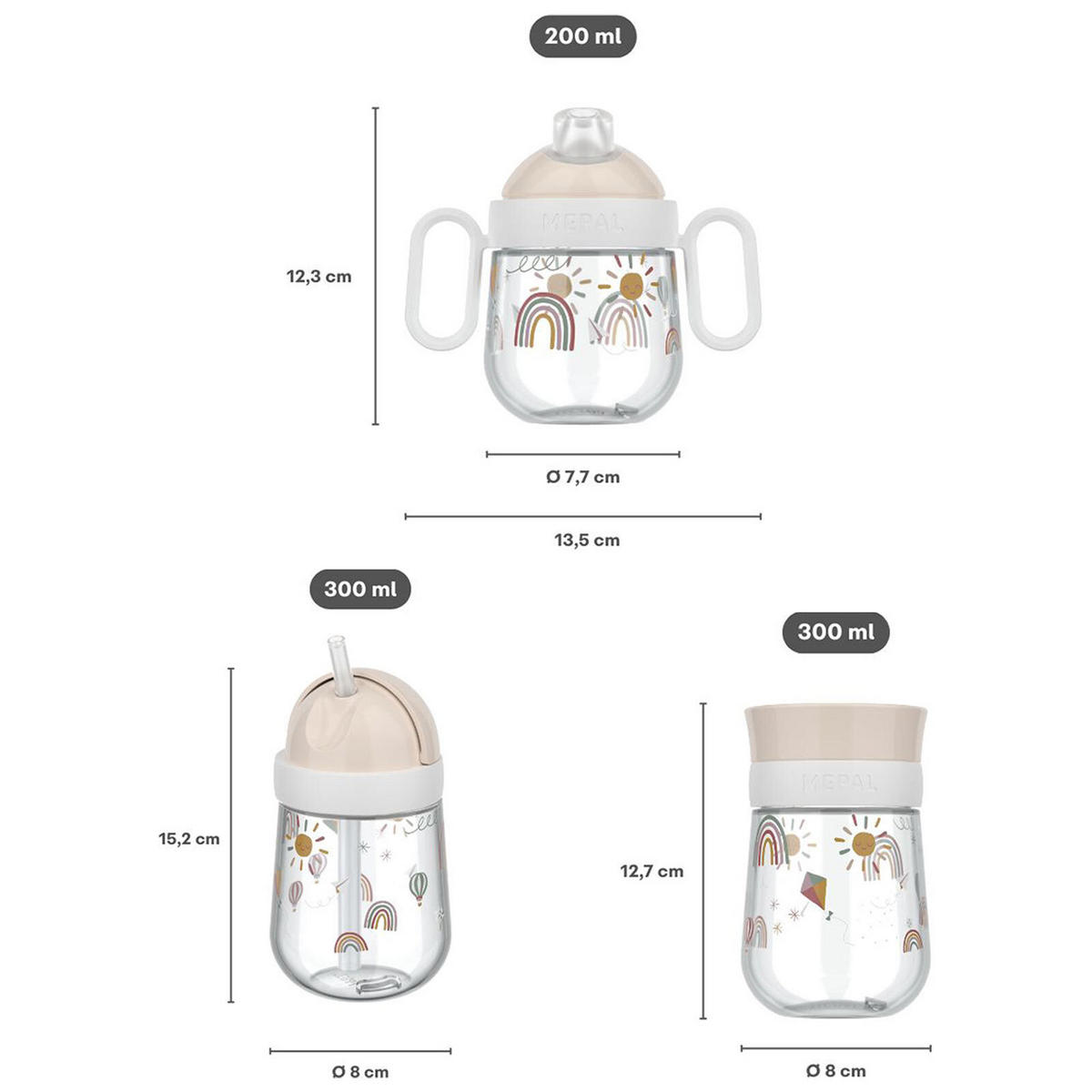 TRINKLERNBECHER-SET Mio Sunshine & Rainbow 3er Set - Beige, Kunststoff (0.001L) - Mepal