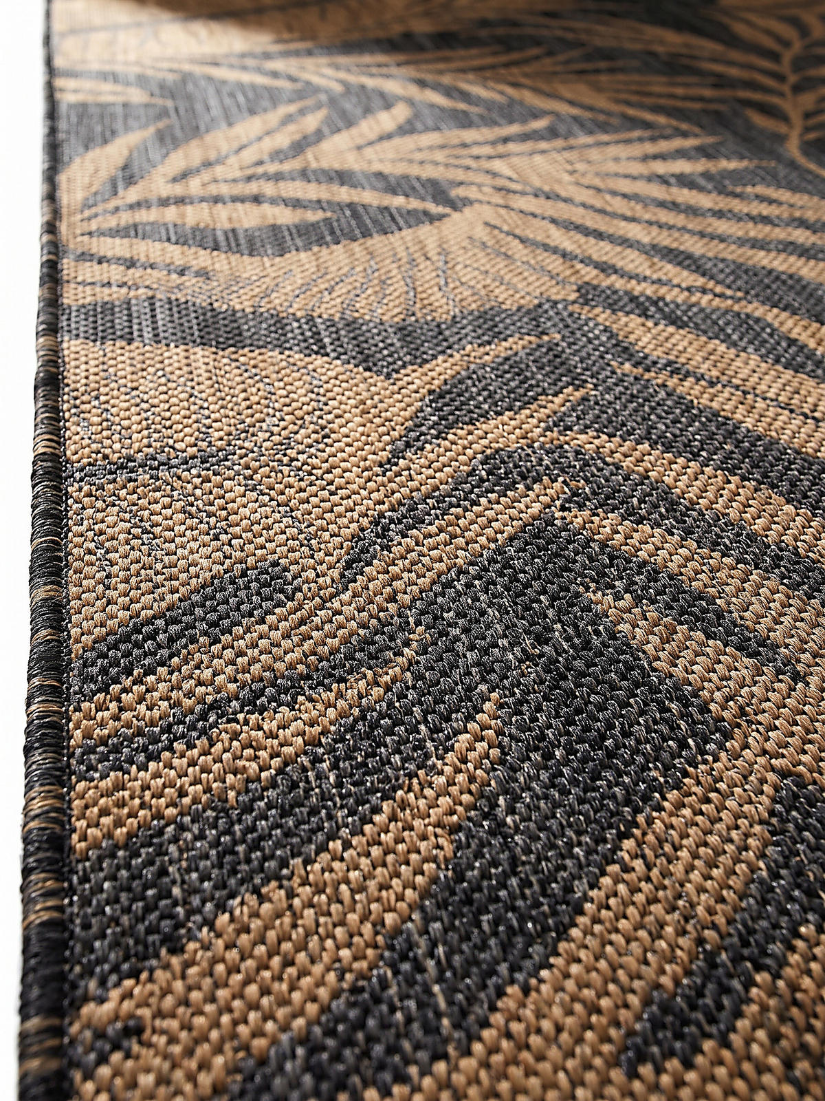 TEPPICH Flachgewebe, Outdoor, Fußbodenheizung-geeignet, mit Blattmotiv, VIGOLENO in Schwarz-Beige, 240 x 340 cm - Schwarz, Textil (240/340cm) - KADIMA DESIGN