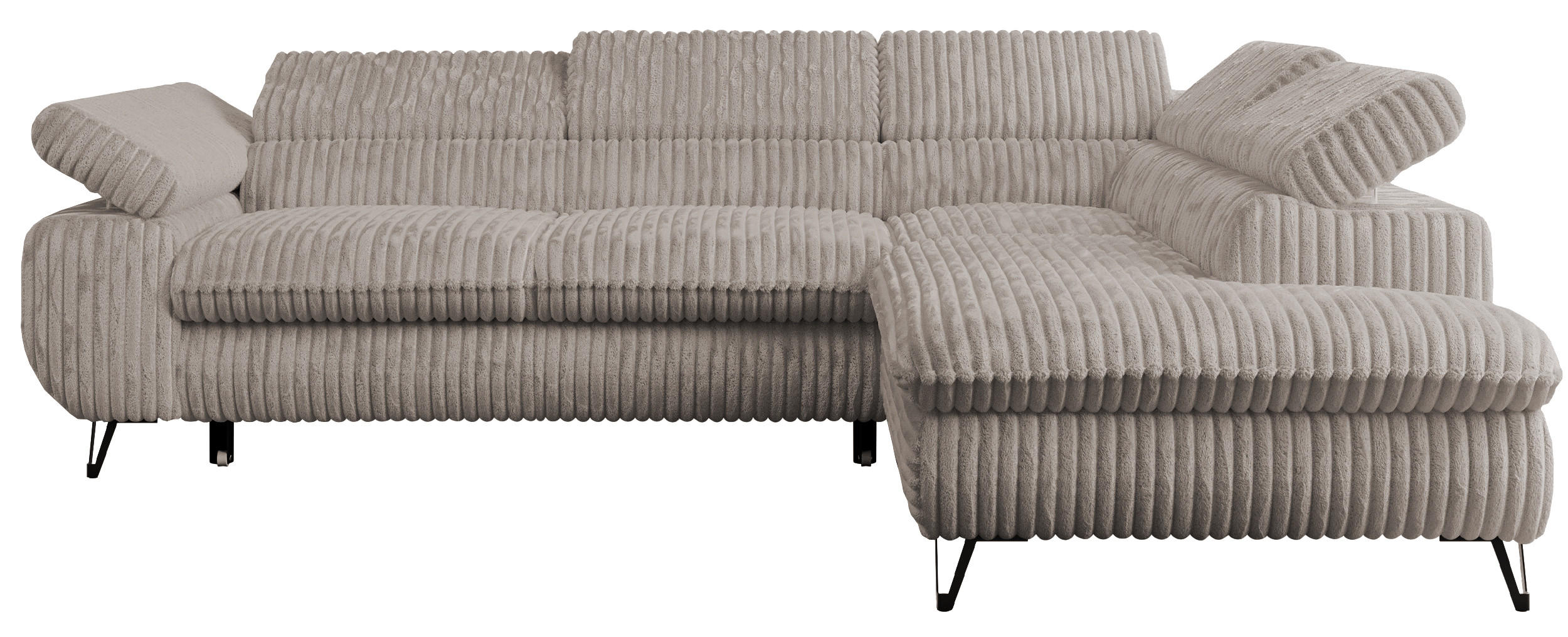 ECKSOFA PETER L Hellbraun Cord - Rechts Seite - Hellbraun/Schwarz, Textil/Metall (273/208cm) - MKS