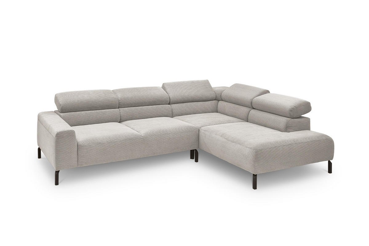 ECKSOFA MIT MOTORISCHEM SITZVORZUG DELIA Silber Cord - Silberfarben/Schwarz, Textil/Metall (276/219cm) - KAWOLA