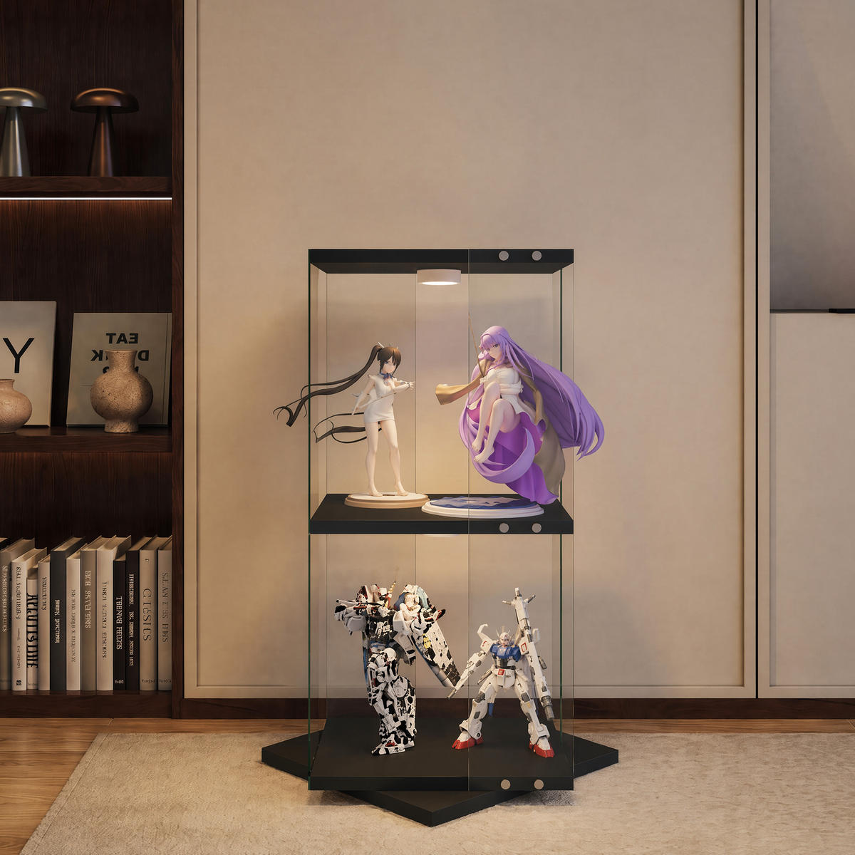 GLASVITRINE mit 2 Einlegeböden, drehbare Basis, Touch-LED, in Schwarz - Schwarz, Glas (38/82/38cm) - BRILVERDE