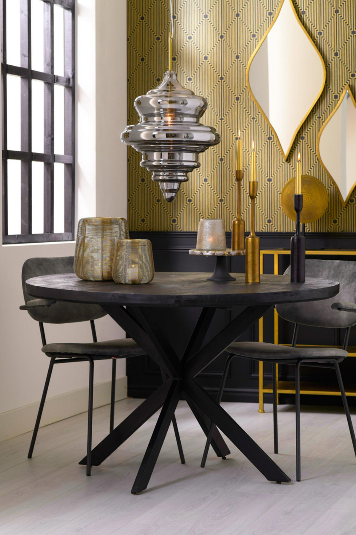 ESSTISCH Gelb Schwarz Ø140/76 cm - Schwarz, Metall (140/140/76cm) - Light & Living