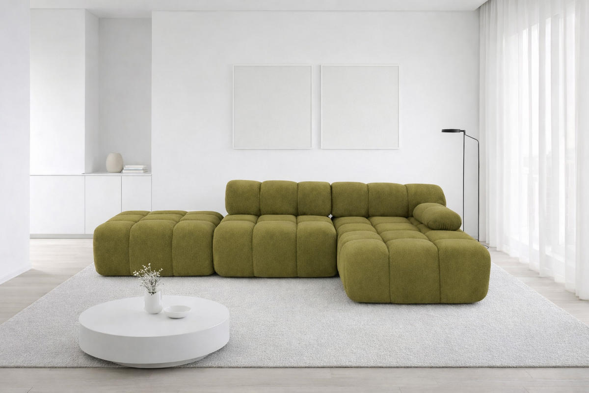 ECKSOFA L-Form Modular Mit Hocker, Veloursstoff Salvador, Olive, Rechts, Selia - Olivgrün, Holz (285/160cm) - Kaiser Möbel