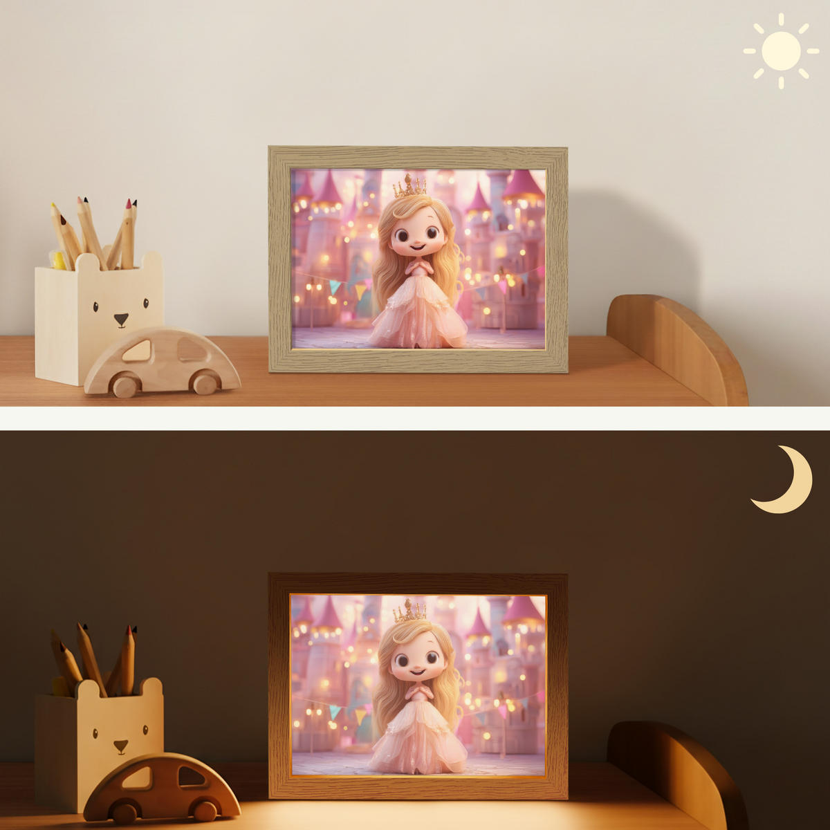 NACHTTISCHLAMPE Prinzessin - Rosa - Schloss 20x15 cm - Rosa, Holzwerkstoff (8/20/15cm)