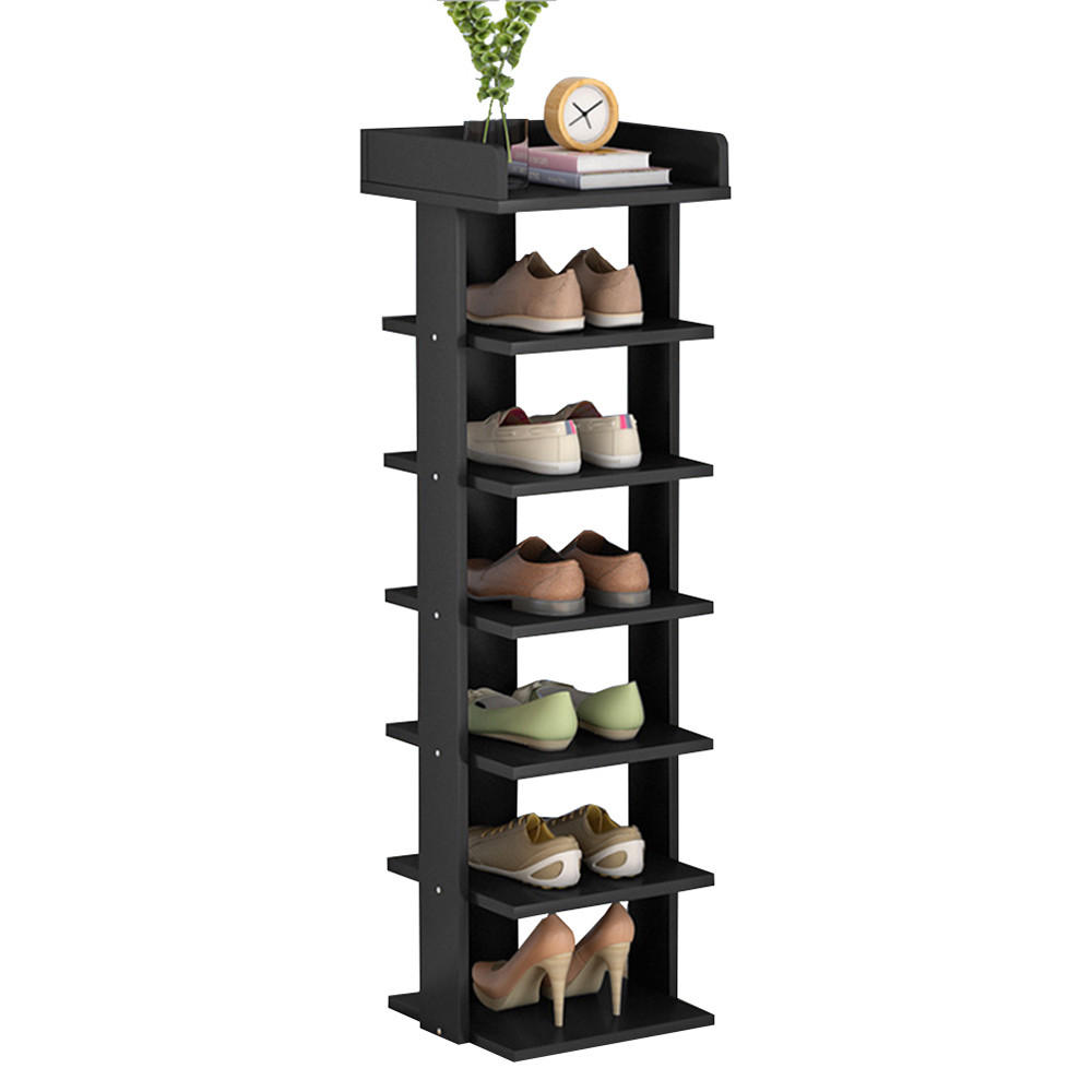 SCHUHREGAL 7-Stufige aus MDF in Schwarz Stabile Konstruktion Offene Ablage Platzsparendes Design 25 x 27 x 104 cm - Schwarz, Kunststoff (25/104/27cm) - Livingandhome