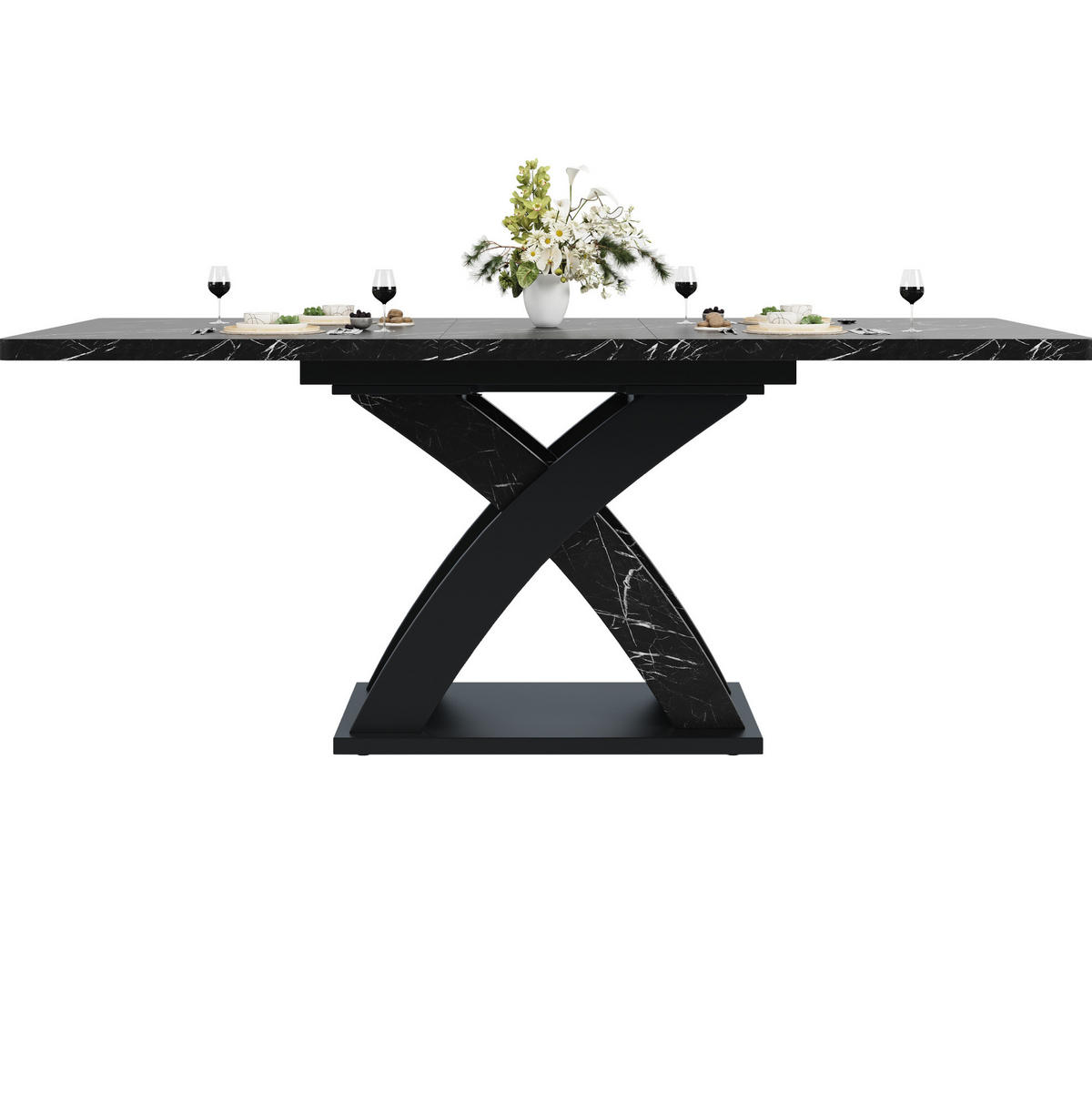ESSTISCH 120-160x80x75 cm in Schwarz aus MDF auf X-Gestell aus Metall ausziehbar - Schwarz, Holzwerkstoff (160/80/75cm) - Modfu