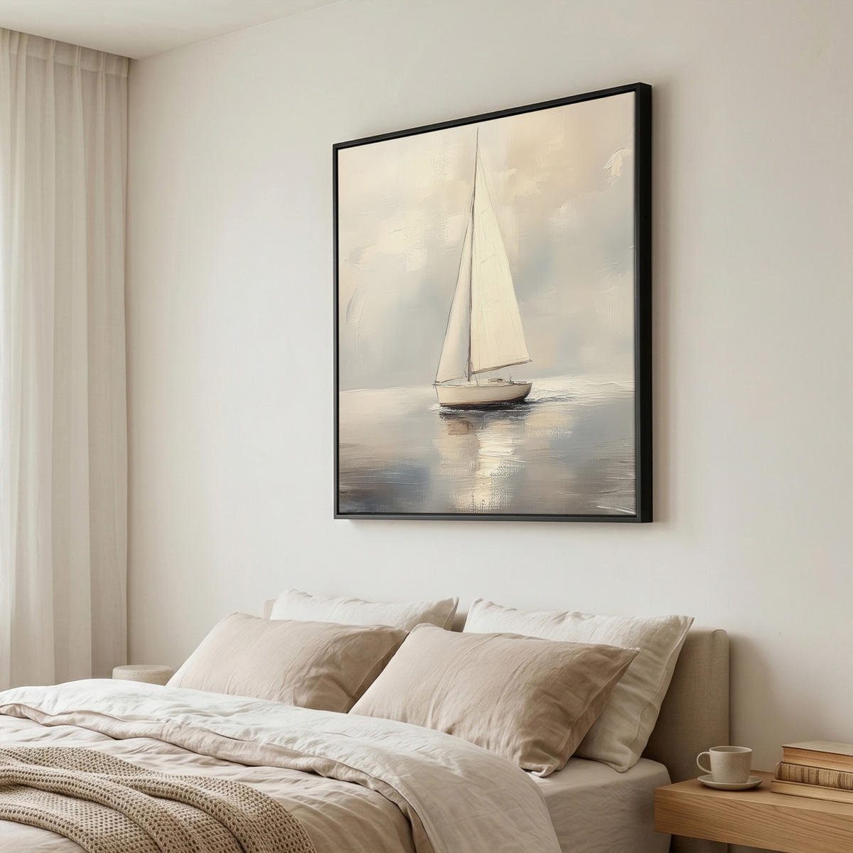 LEINWAND Bilder mit Rahmen - Segelschiff - Meer - Bewölkt - 90x90 - Creme, Textil (90/90cm) - MuchoWow