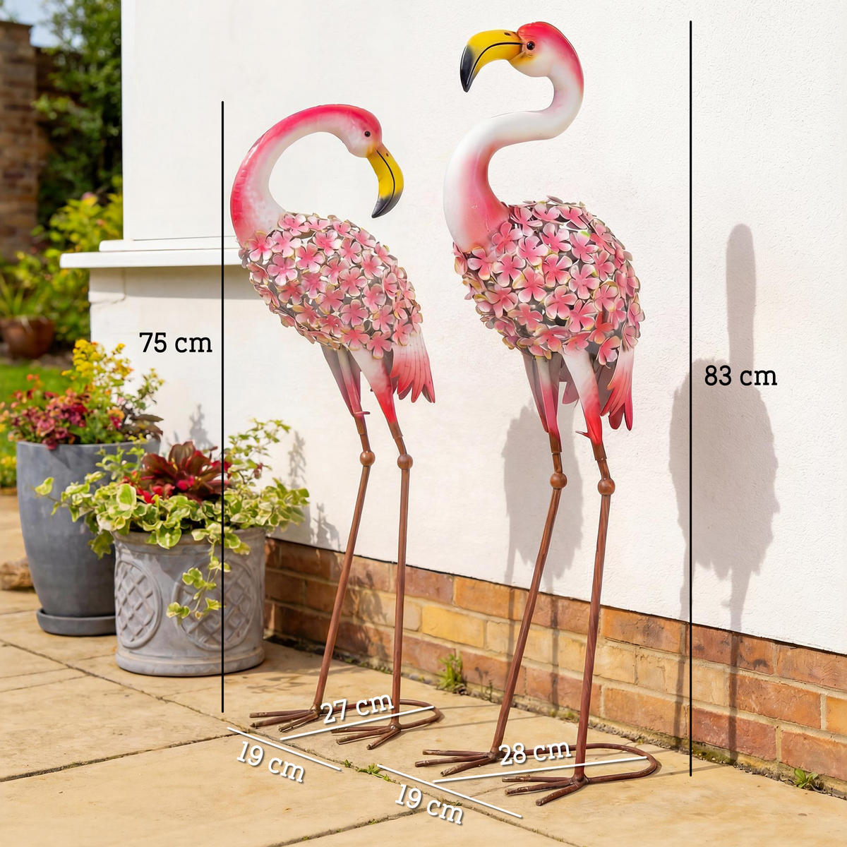 GARTENDEKO-SET 2 TLG. Flamingo, Wetterfest - Rot, Metall (19/83/28cm) - Outsunny