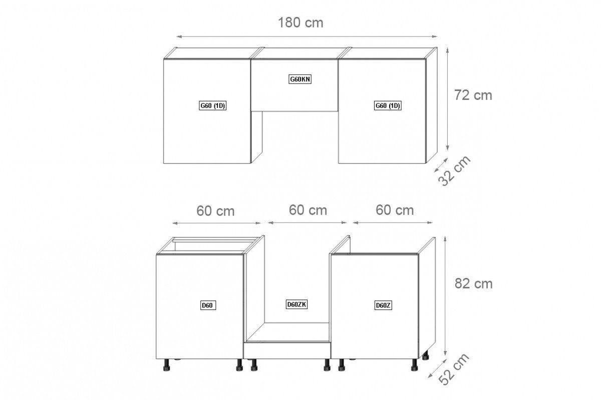 KÜCHENZEILE 180 cm - Langen K23-M180 - in Artisan Eiche - Schwarz/Eiche Artisan, Holz/Metall (180/210/47cm)