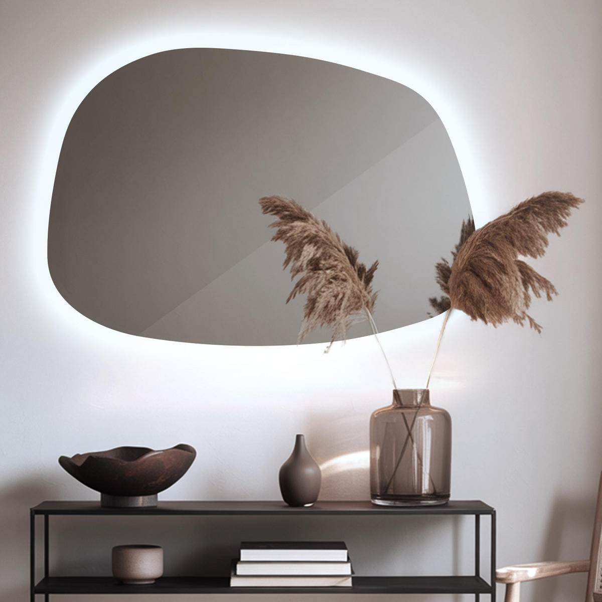 LED SPIEGEL 90,9 x 66 cm Unregelmäßige Form Kaltweiß 6500K - Transparent, Glas (90.9/66/0.4cm) - TULUP