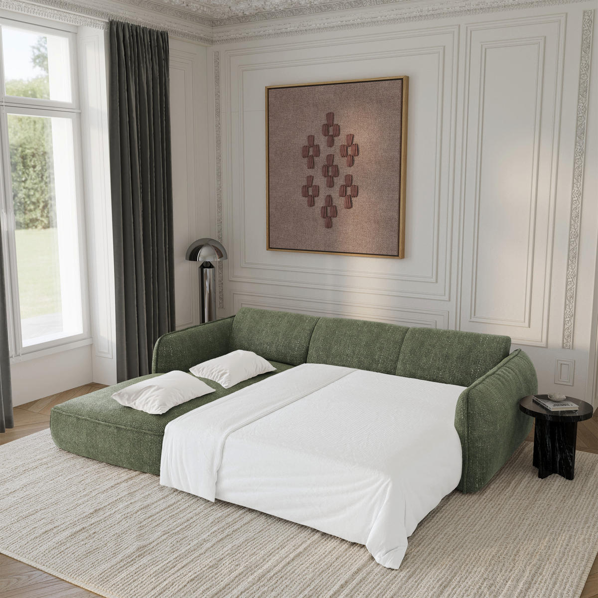 ECKSOFA RECHTS Rastervelours 274cm - Olivgrün, Textil (274/174cm) - Sia Home