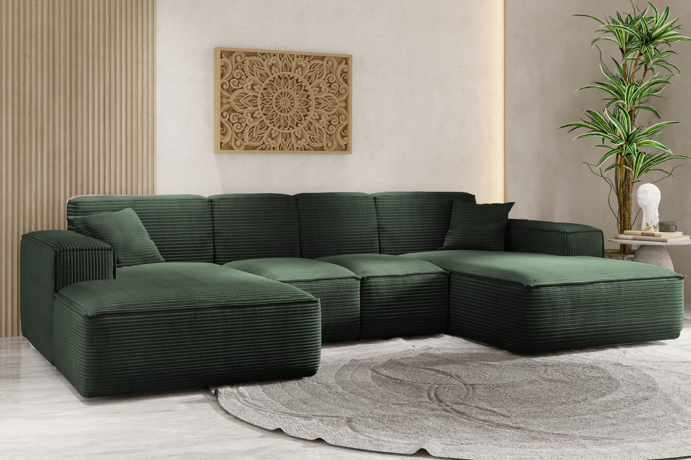 ECKSOFA, Eckcouch U form, Wohnzimmer Couch Large 342cm SIENA stoff Poso Grün - Grün, Holz/Textil (344/165cm) - Kaiser Möbel