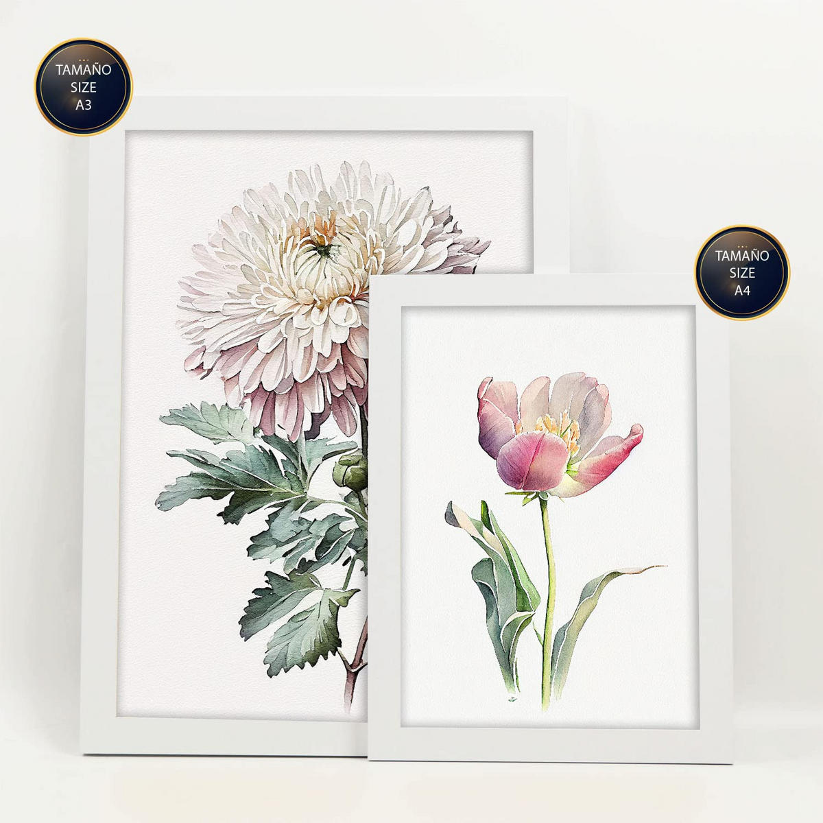 POSTER Set Mit 6 Pinke Blumen Vollfarbige Natur Und Botanikdrucke Mit Blumenmotiven Auf Reinweißen Hintergründen A3 & A4 Weißer Rahmen - Weiß, Papier (29/3cm) - Nacnic