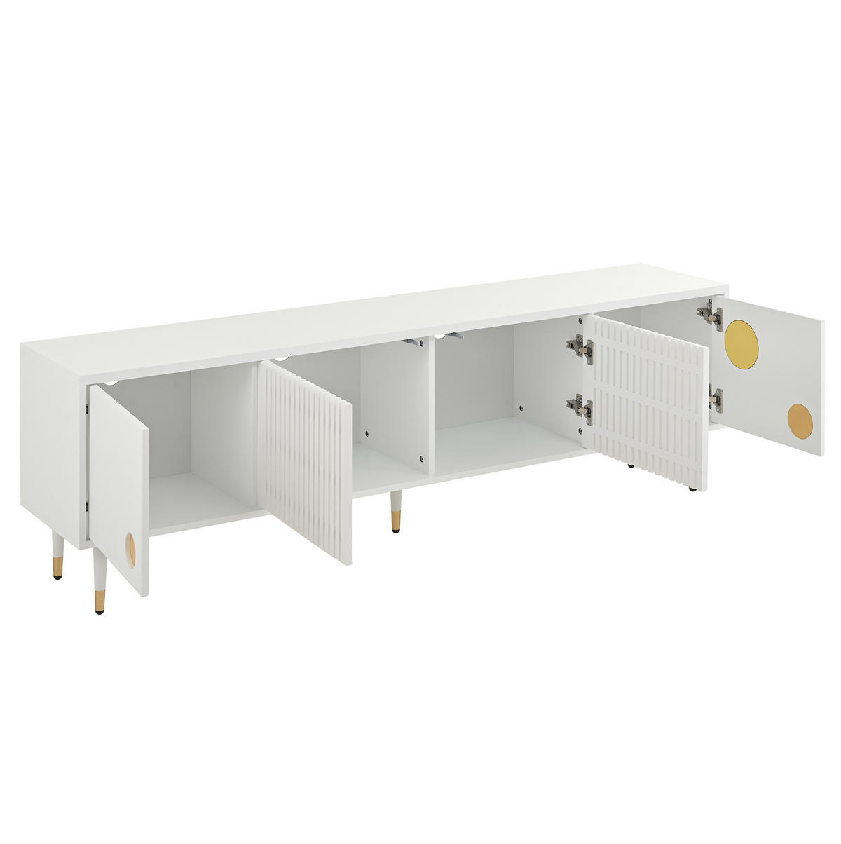 TV ormarić 170/36/54 cm bijeli od MDF-a s 4 vrata i otvorima za kabele - bijela, drvni materijal (170/54/36cm) - OKWISH