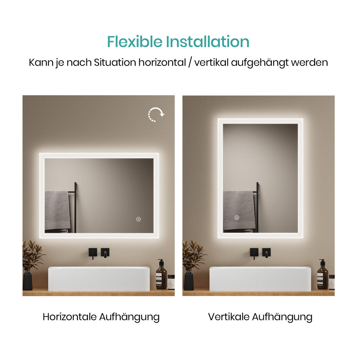 BADSPIEGEL mit Touch-Schalter Beleuchtung 70/50/3,5 cm - Weiß, Glas (50/3.5/70cm) - EMKE