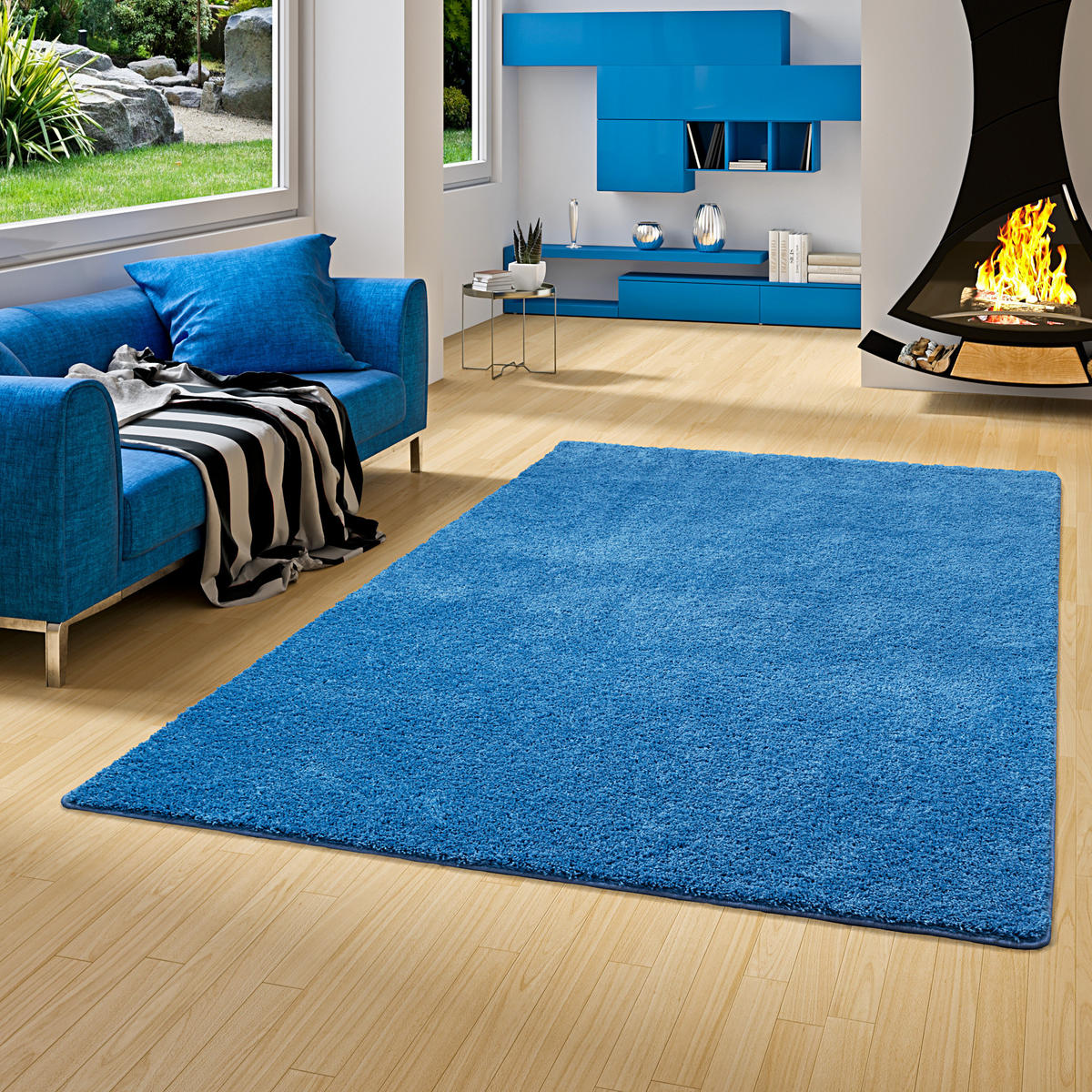 HOCHFLOR SHAGGY TEPPICH PALACE - Blau, Textil (100/100cm) - Snapstyle