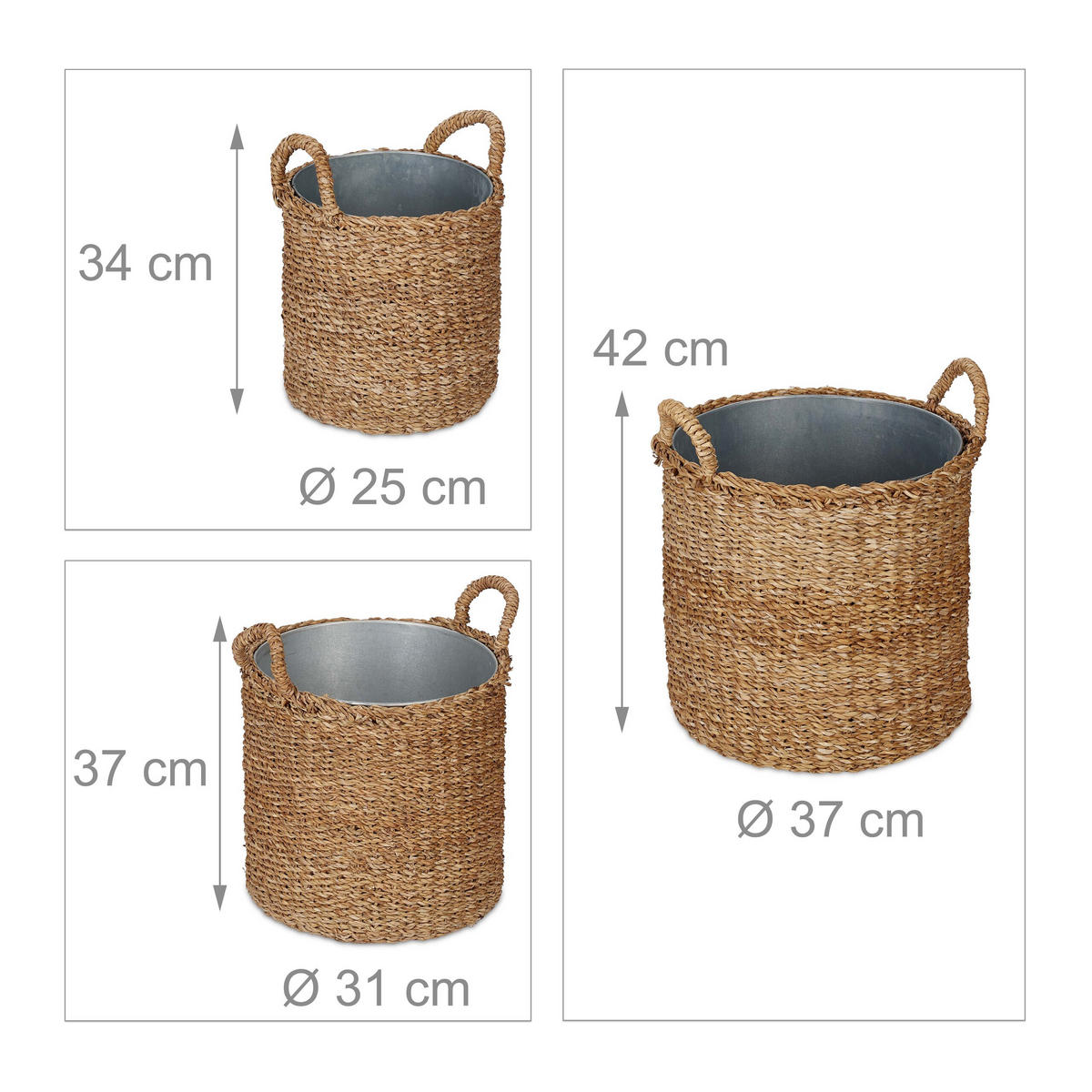 3XPFLANZKORB - Multicolor, Textil/Metall (42cm) - Relaxdays
