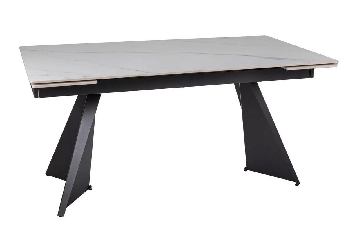 ESSTISCH Laconi Weiß Marmor / Schwarz Matt 160-220 / 90 / 75cm - Schwarz/Weiß, Holz/Keramik (90/220/75cm) - Feldmann-Wohnen