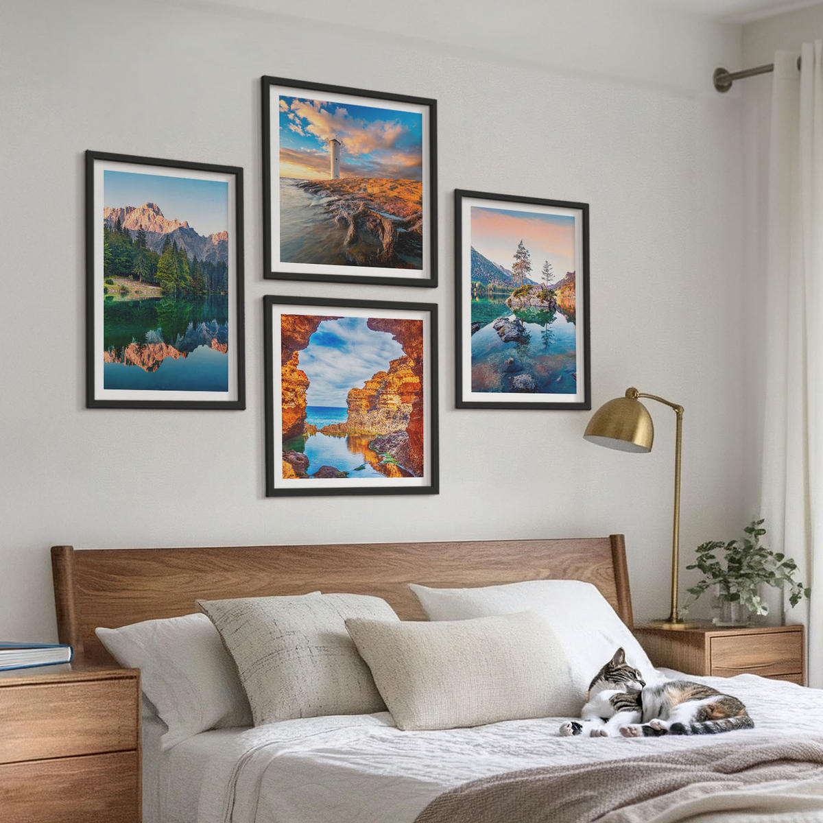 WANDBILDER 4er-Set - 50x50 cm & 40x60 cm Schwarzer Rahmen - Spiegelung der Felsen in Bergseen - Schwarz, Kunststoff (50/50cm) - ArtPrintCave