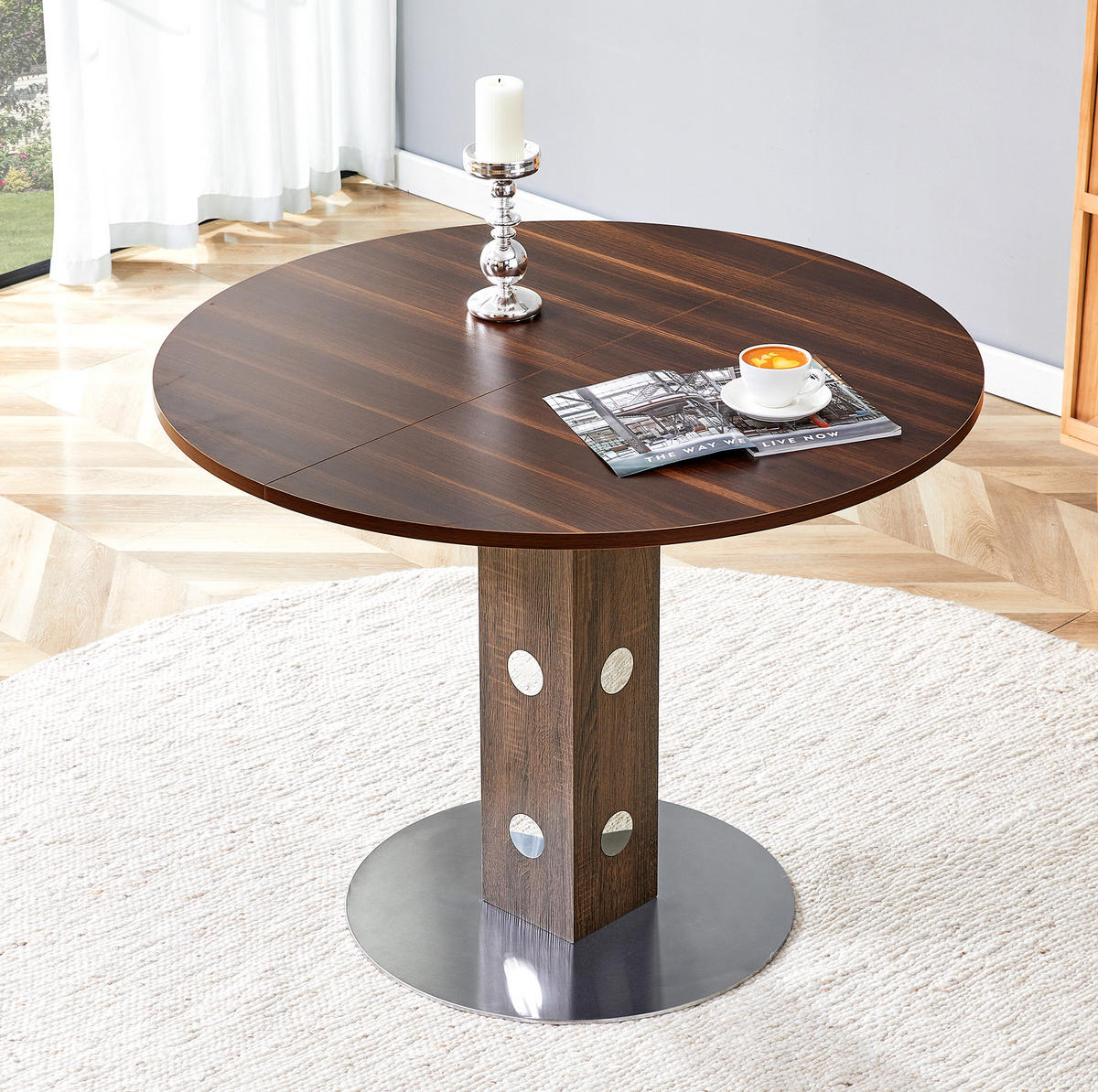 ESSTISCH aus MDF und Metall 100x100x76 cm Walnussfarben rund, pflegeleicht und vielseitig - Walnussfarben, Holzwerkstoff (100/100/76cm) - Modfu