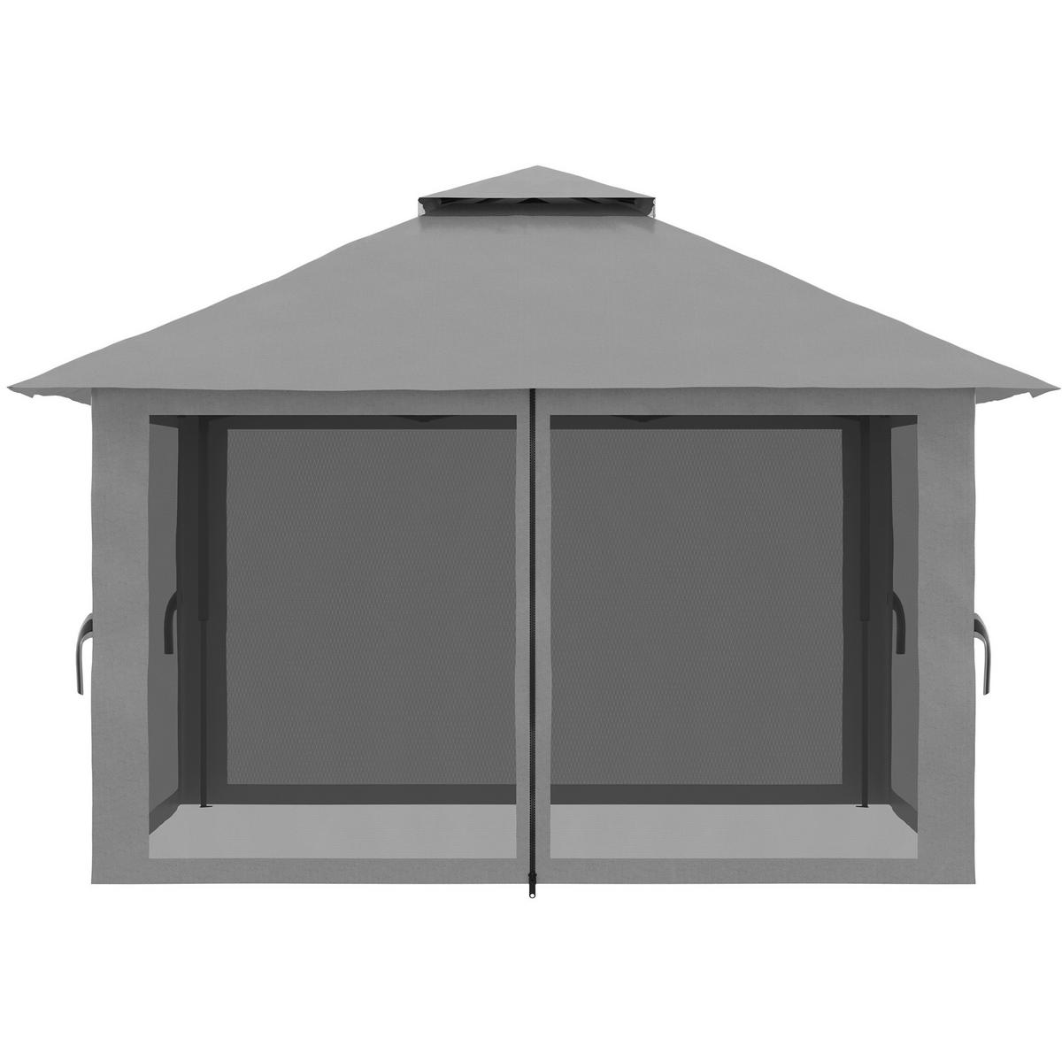 PAVILLON 392/392/283 cm höhenverstellbar mit Doppeldach, UV-Schutz und Netzwänden, Dunkelgrau - Dunkelgrau, Metall (392/283/392cm) - Redom