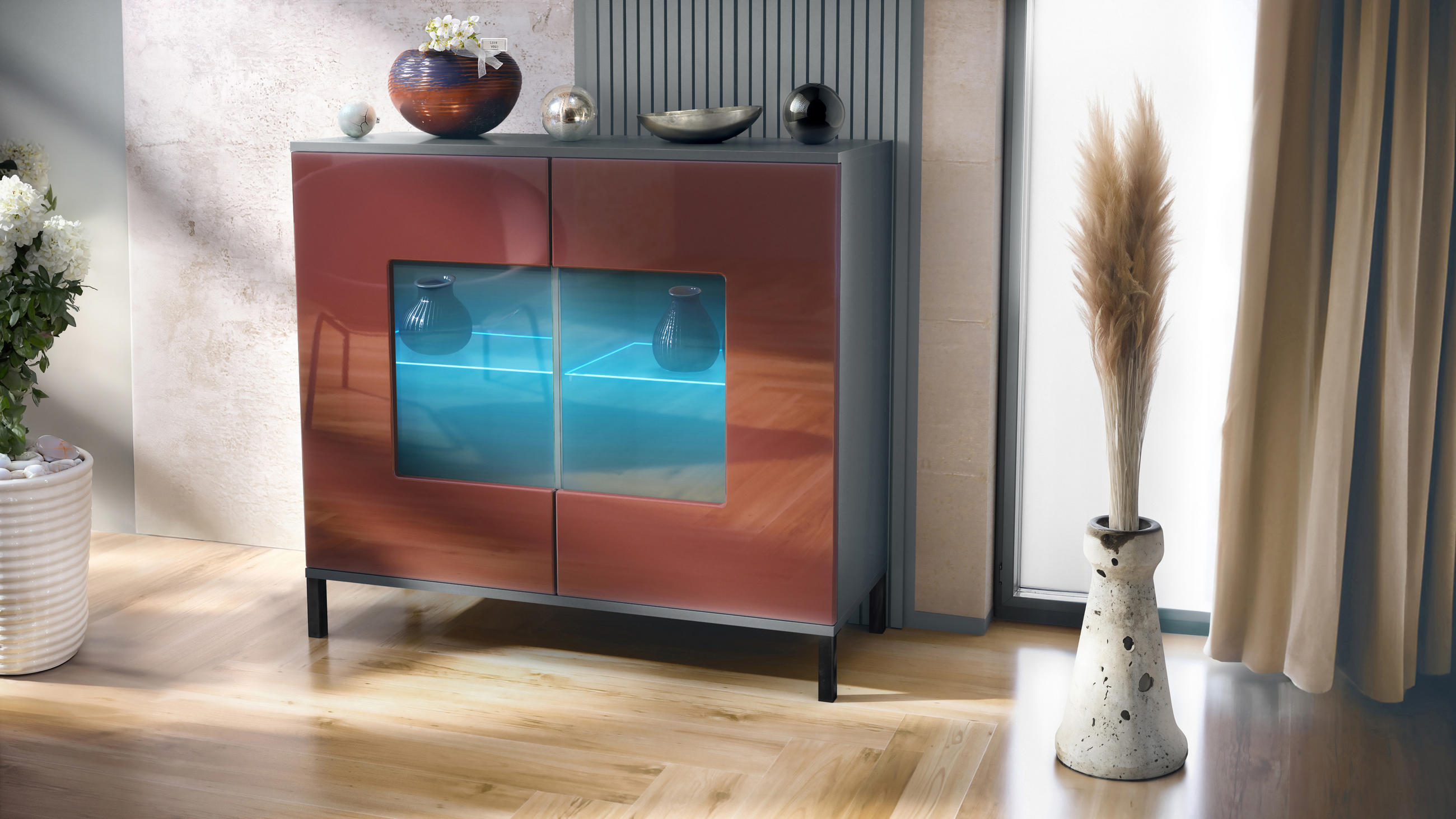 KOMMODE Grömitz Bordeaux Hochglanz - Bordeaux, Holzwerkstoff (92.5/83.5/35cm) - Vladon