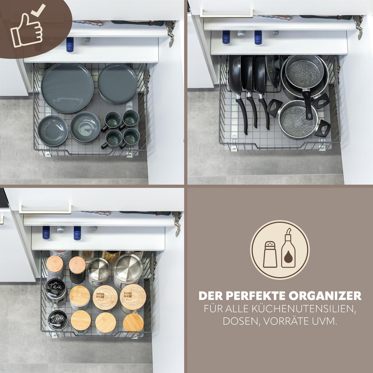 SCHRANK-KORBAUSZUG 50 cm mit Einlegeboden, grau - Grau, Metall (50/23/50.5cm) - bremermann