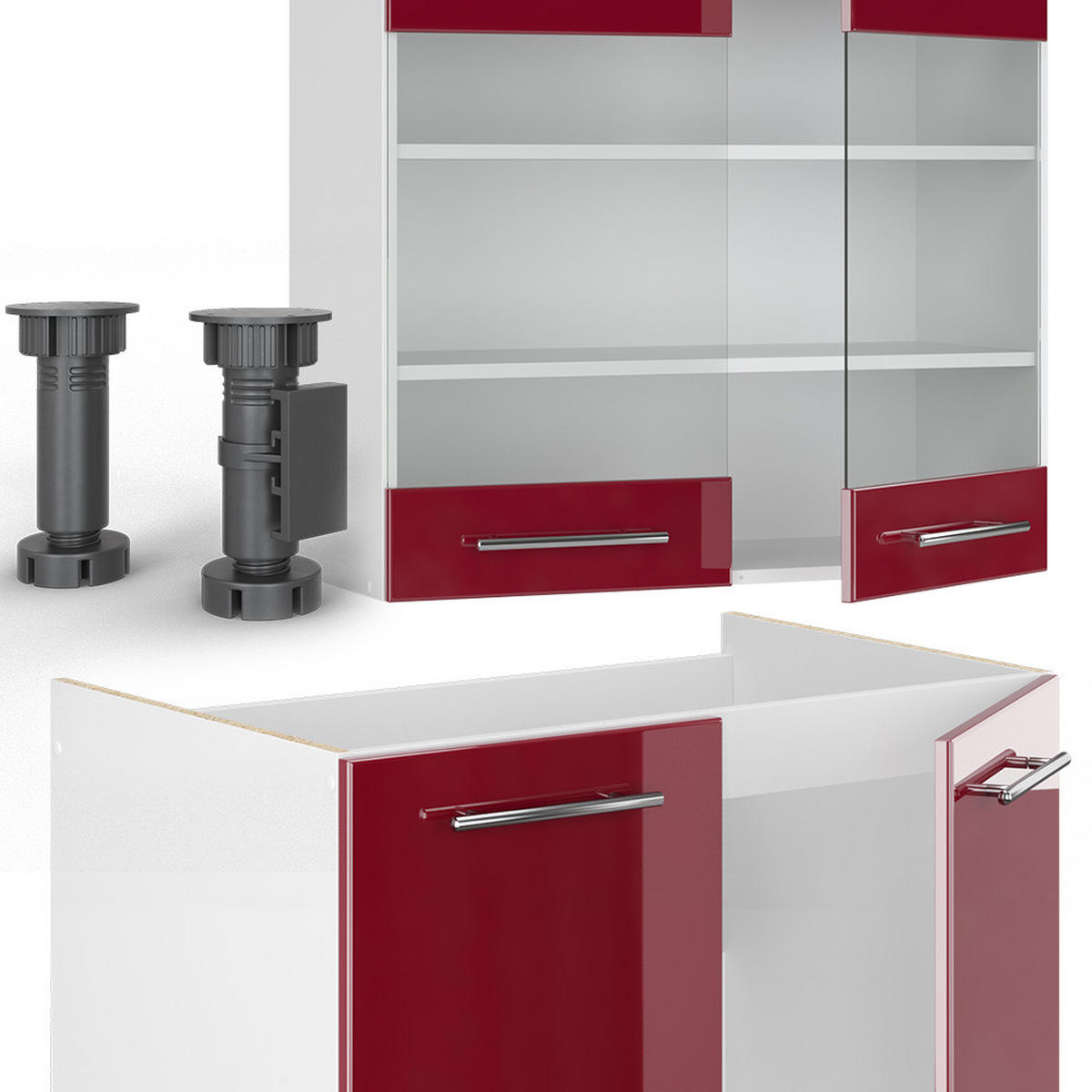 KÜCHENZEILE Fame-Line Bordeaux Hochglanz/Weiß 235 cm, AP Anthrazit - Bordeaux/Weiß, Holzwerkstoff (235/81.6/60cm) - Vicco