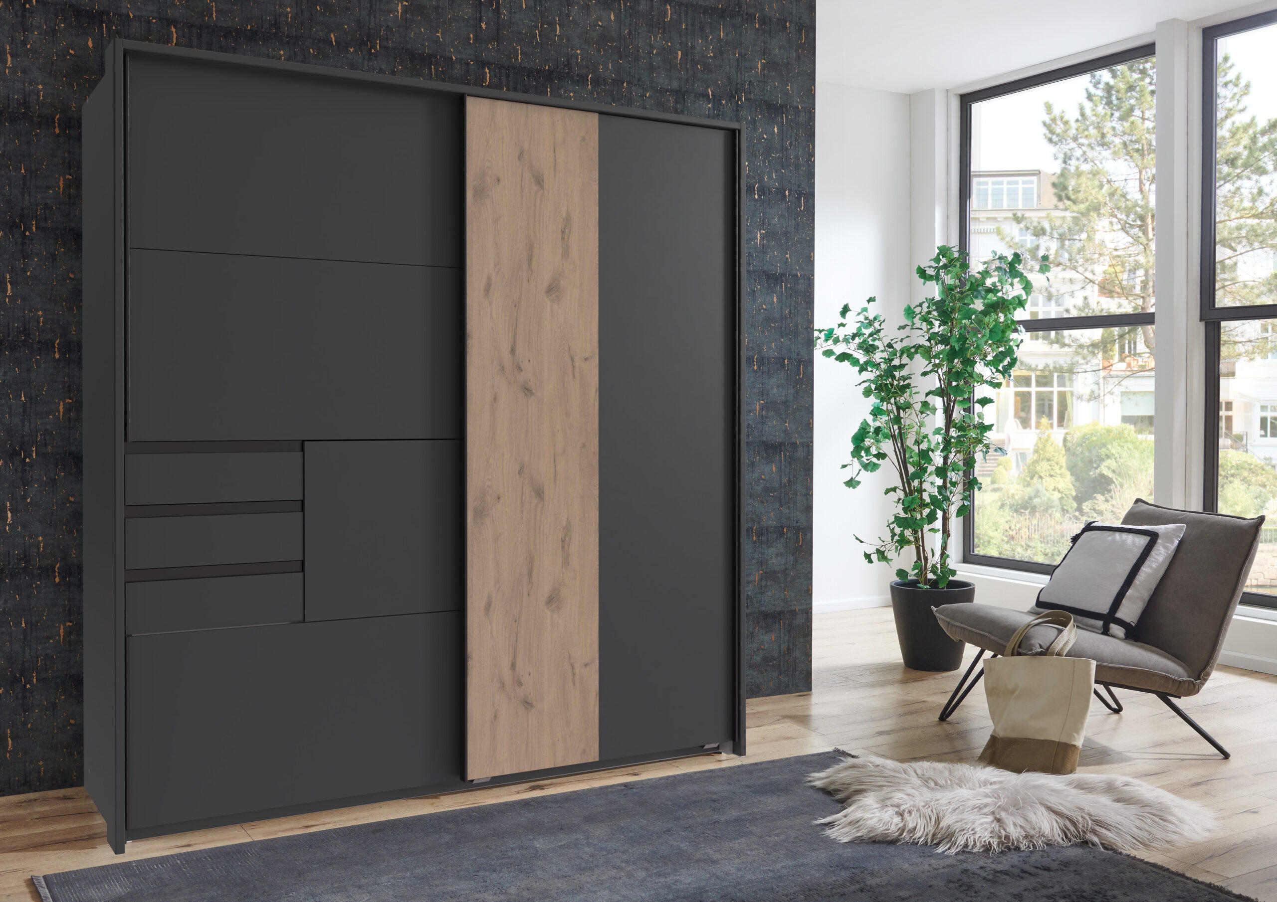 PASSEPARTOUTRAHMEN zu Kleiderschrank Coburg in Grafit mit Viking Oak - Grau, Holzwerkstoff (183/200/12cm)