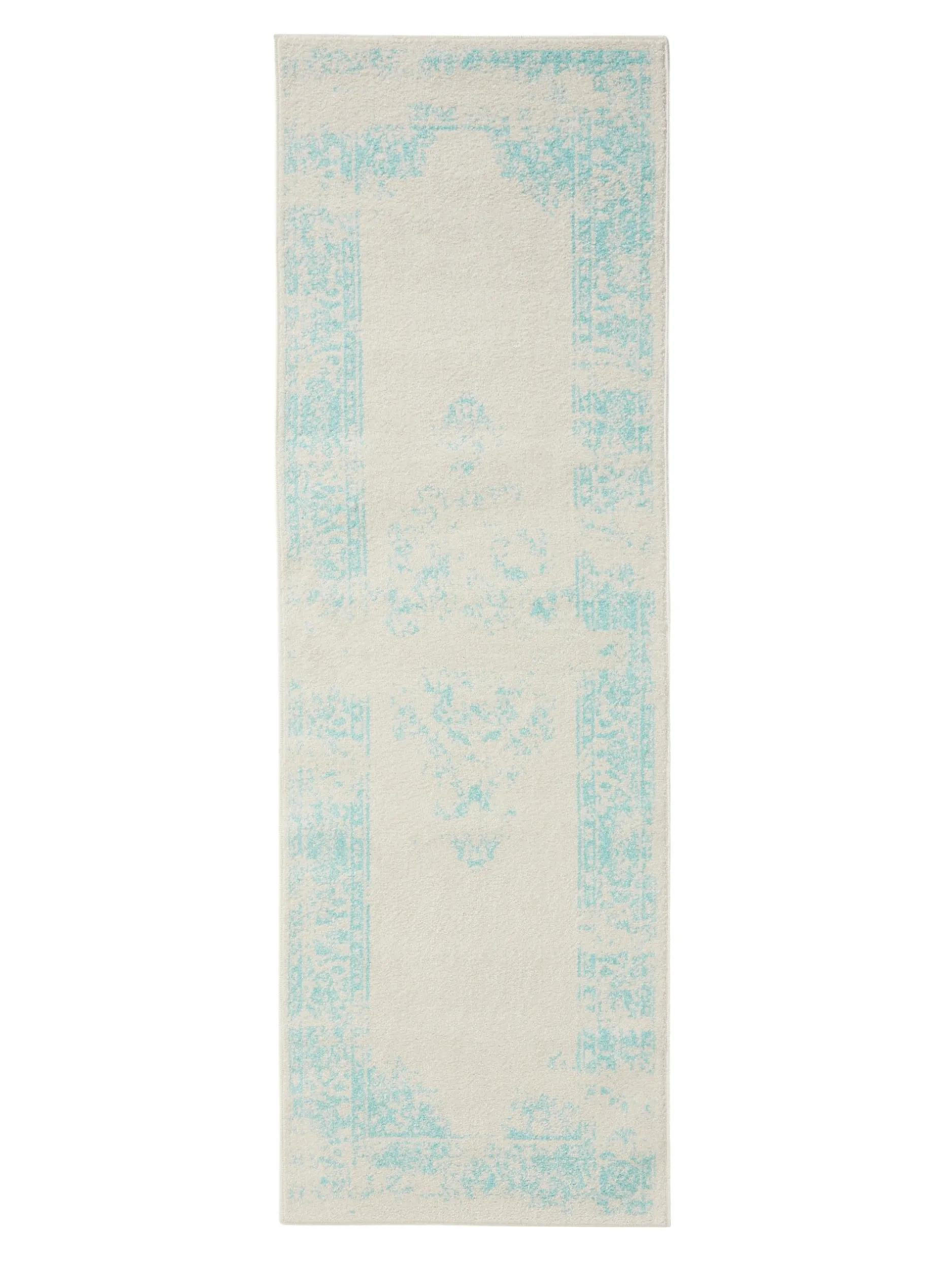 VINTAGE-LÄUFER Sia 80/240 cm - Türkis/Creme, Kunststoff (80/240cm) - benuta
