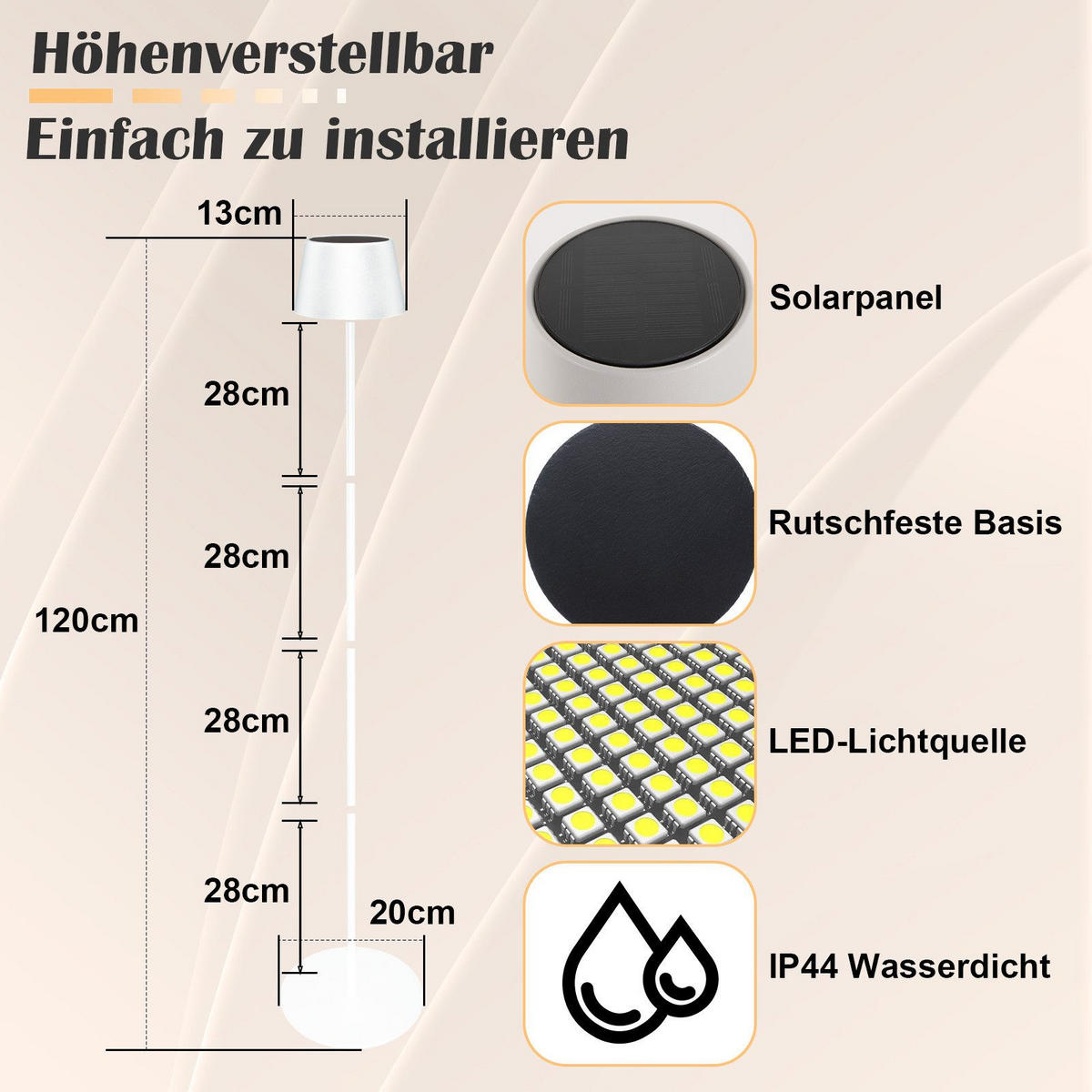 STEHLAMPE Lumina 13/20/120 cm - Weiß, Metall (13/20/120cm) - ZMH