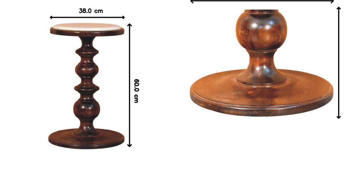 BEISTELLTISCH mit Kastanien-Finish, Marmorplatte oben, poliertes Braun - Braun, Holz (38/38/60cm) - Artisan Furniture