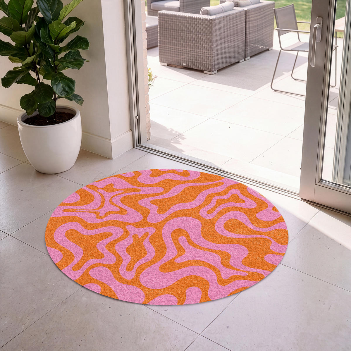 FUSSMATTE Muster - Rosa - Orange - Abstrakt - Modern Türmatte 120x120 cm - Pink, Kunststoff (120/120cm) - MuchoWow