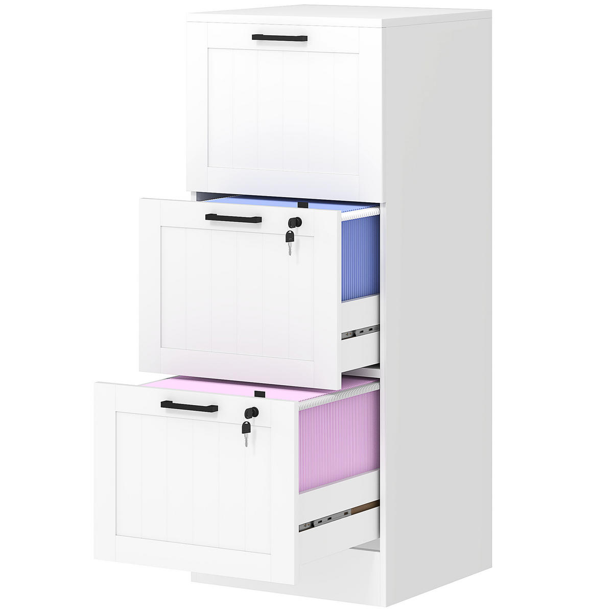 AKTENSCHRANK DE-14448 3 Schubladen abschließbar mit Hängeakten Weiß - Weiß, Holzwerkstoff (40/101/40cm) - ComfortXL