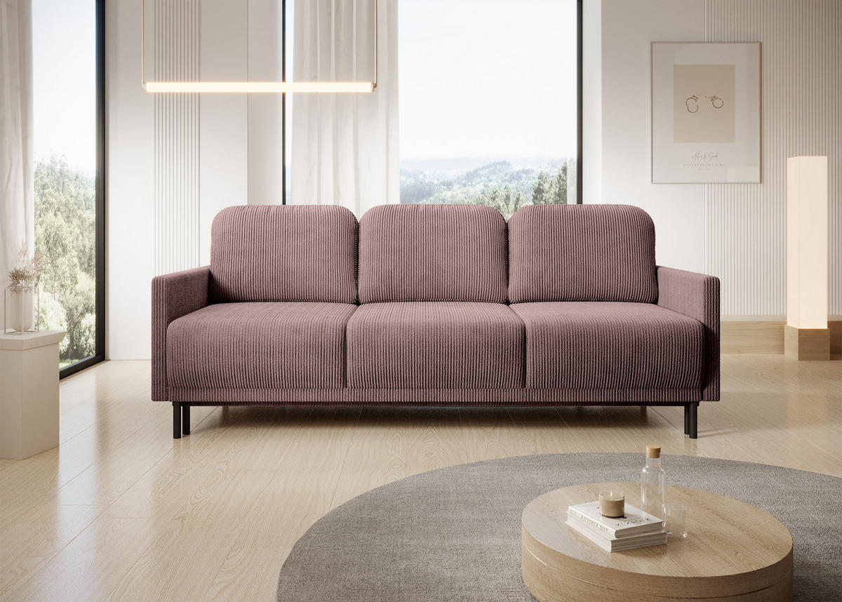 SCHLAFSOFA Hamiel Lila Cordbezug 212 cm - Flieder/Schwarz, Holz/Textil (212/87/97cm) - Selsey