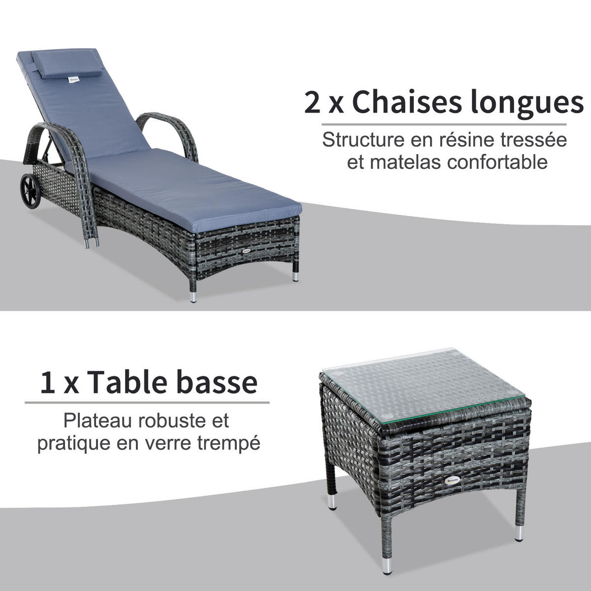 GARTENLIEGE DE-13561 5-fach verstellbar, mit Rollen Grau - Grau, Metall (73/56/200cm) - ComfortXL