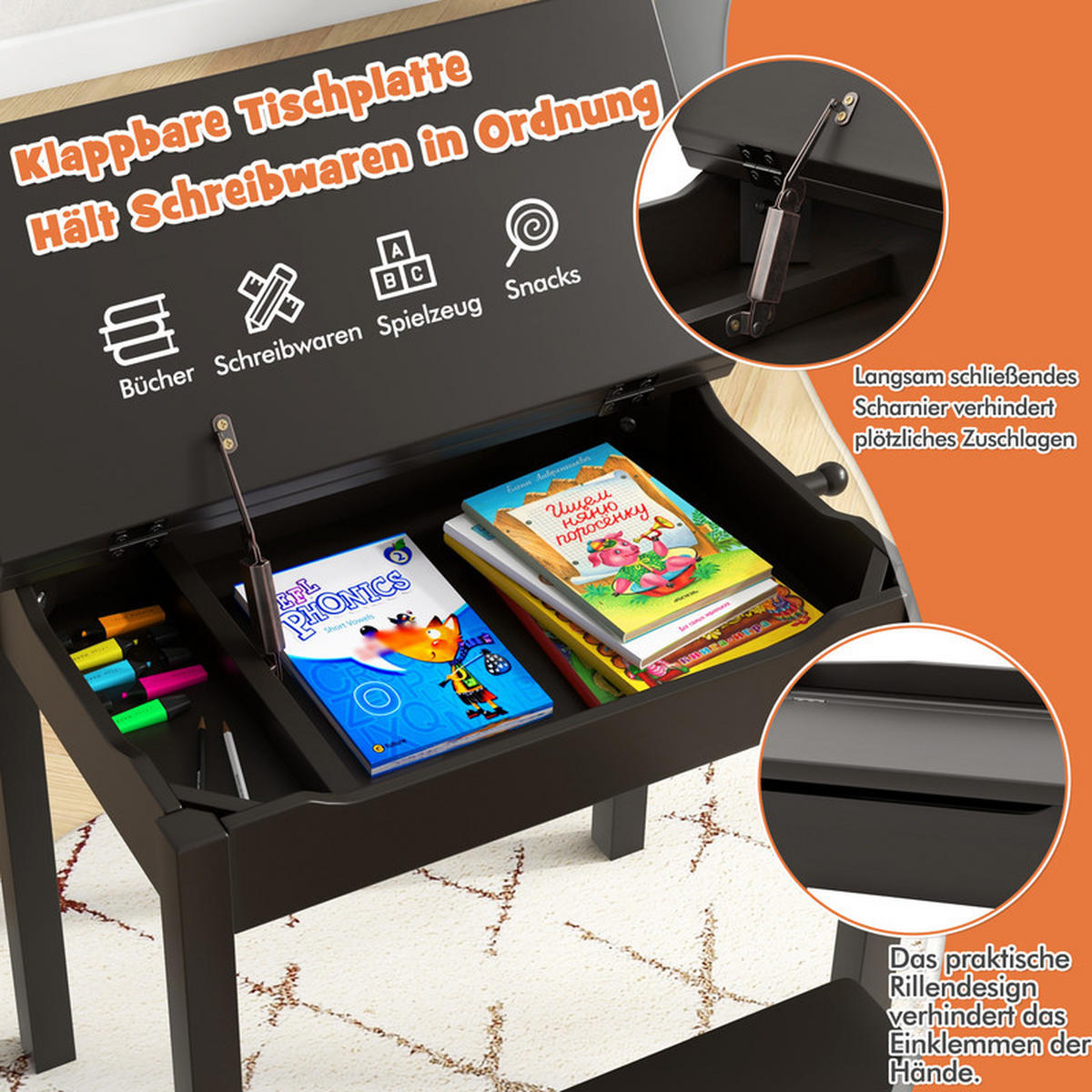 KINDERTISCH‑SET aus Massivholz braun(2-tlg) - Braun, Holz (59/55/40cm) - COSTWAY
