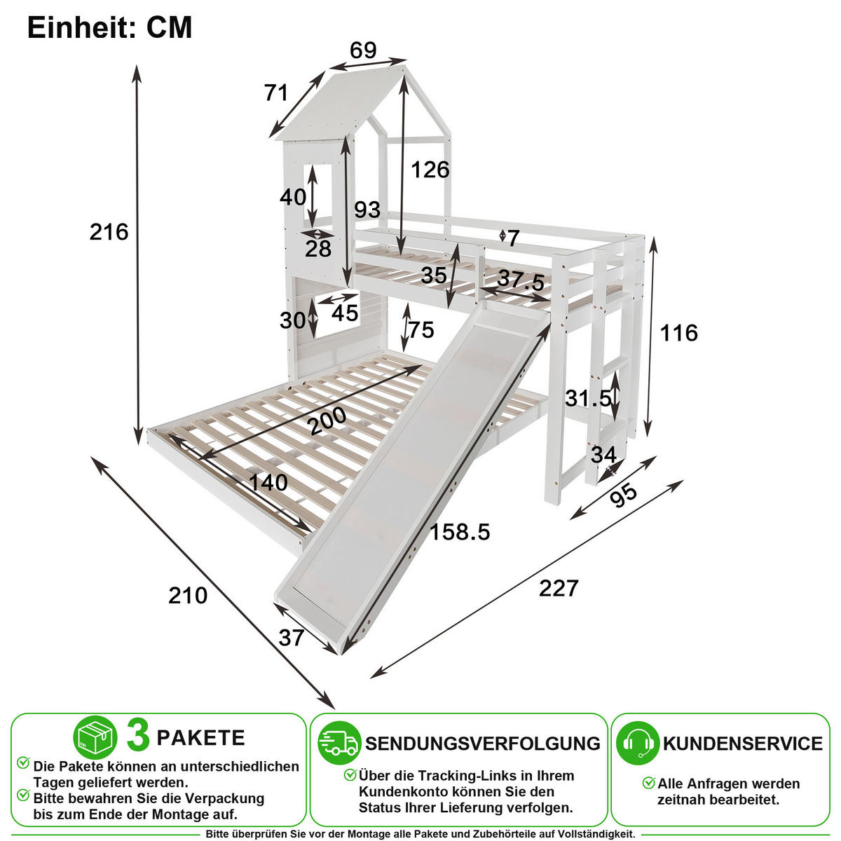 PATROVÁ POSTEL 90/200 cm & 140/200 cm v bílé barvě se skluzavkou - bílá, dřevo/kompozitní dřevo (90/200cm) - CHICFURN