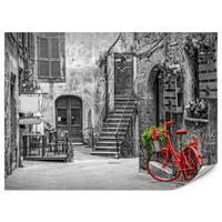 FOTOTAPETE für Wohnzimmer Italienische Gasse Rotes Fahrrad Toskana 150x105 - Rot/Schwarz, Papier (150/105cm) - Muralo