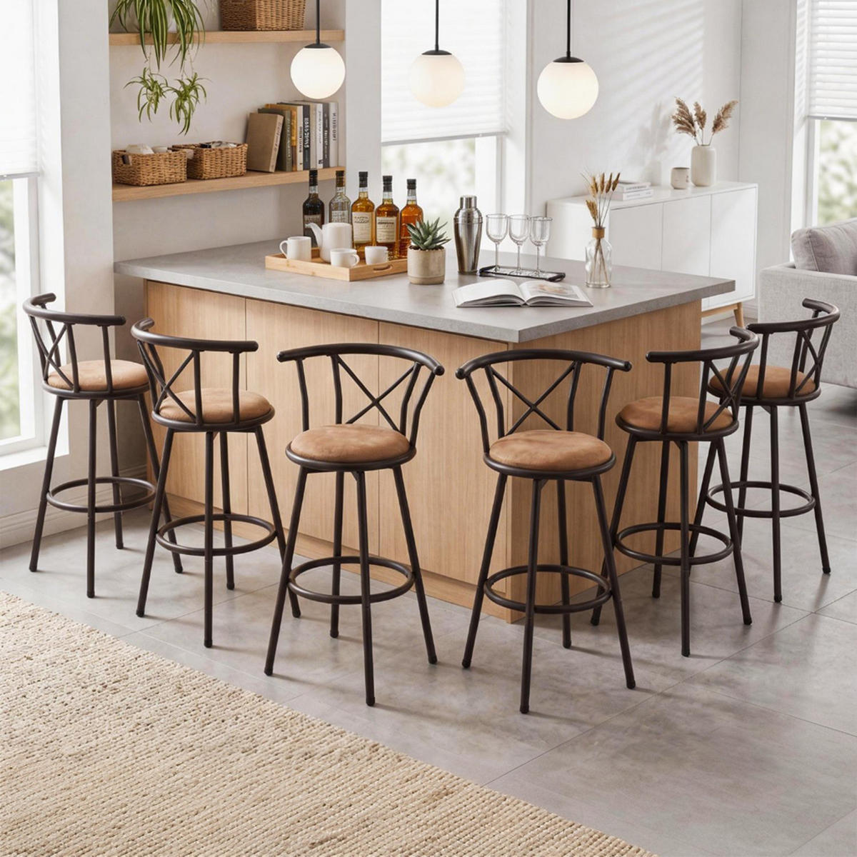 BARHOCKER 6er-Set Drehbar Braun - Braun, Metall (56/98.5/40cm) - Meubles Cosy