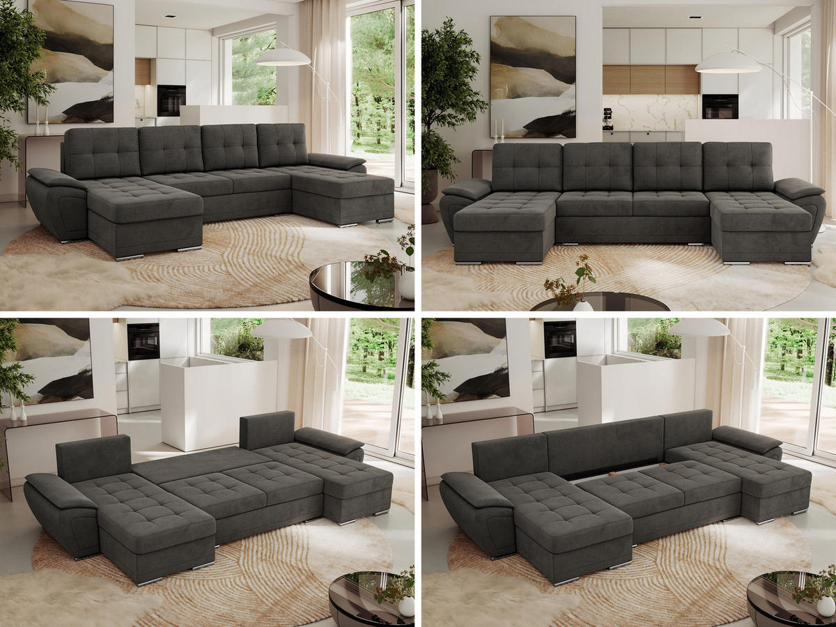WOHNLANDSCHAFT UMBRIA U Dunkelgrau Velvet - Dunkelgrau/Grau, Textil/Metall (336/85/157cm) - MKS