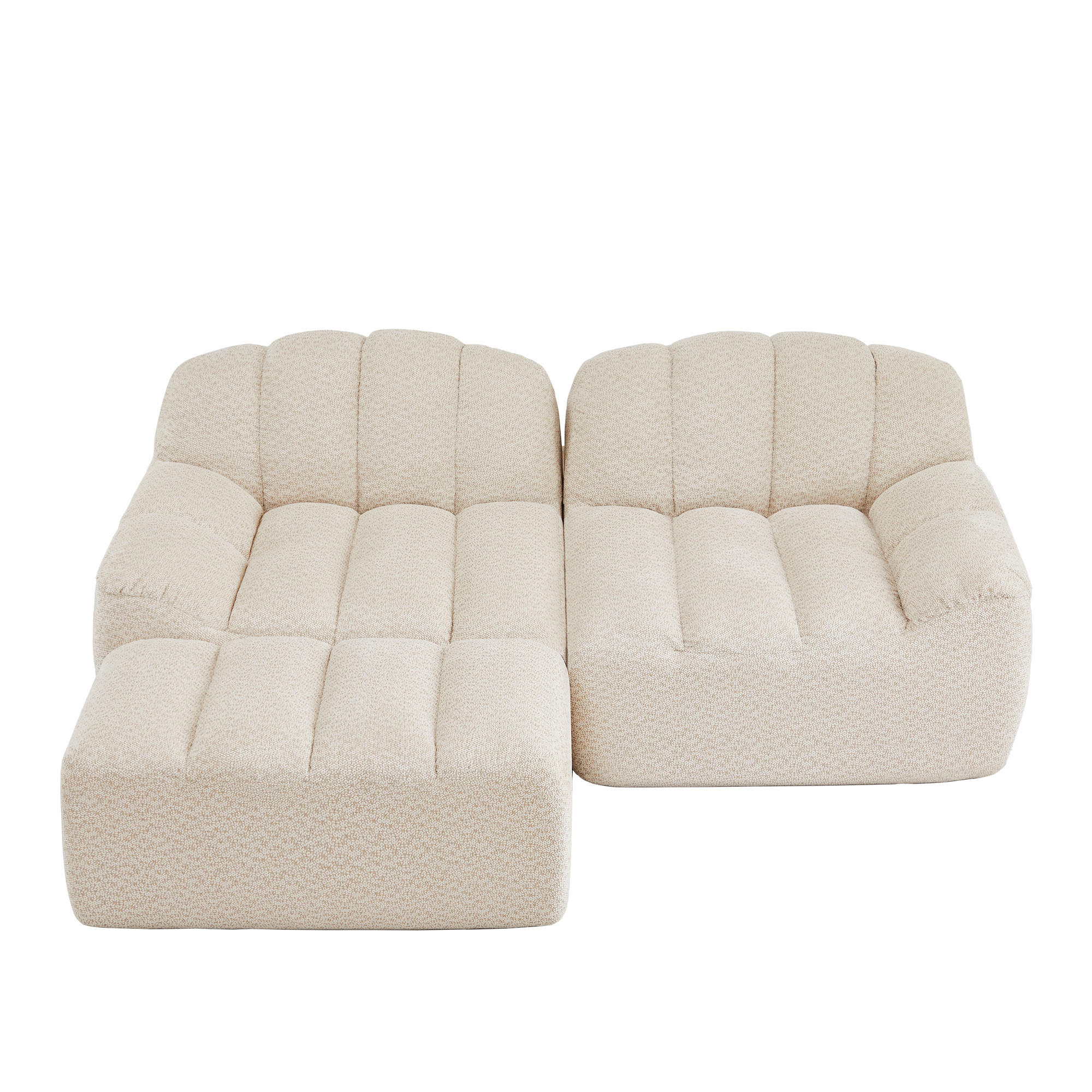 ECKSOFA 2-Sitzer Granulierter Fleece Beige & Weiß mit Ottomane - Beige, Textil (210/165cm) - WISHDOR