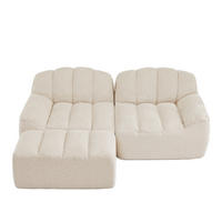ECKSOFA 2-Sitzer Granulierter Fleece Beige & Weiß mit Ottomane - Beige, Textil (210/165cm) - WISHDOR