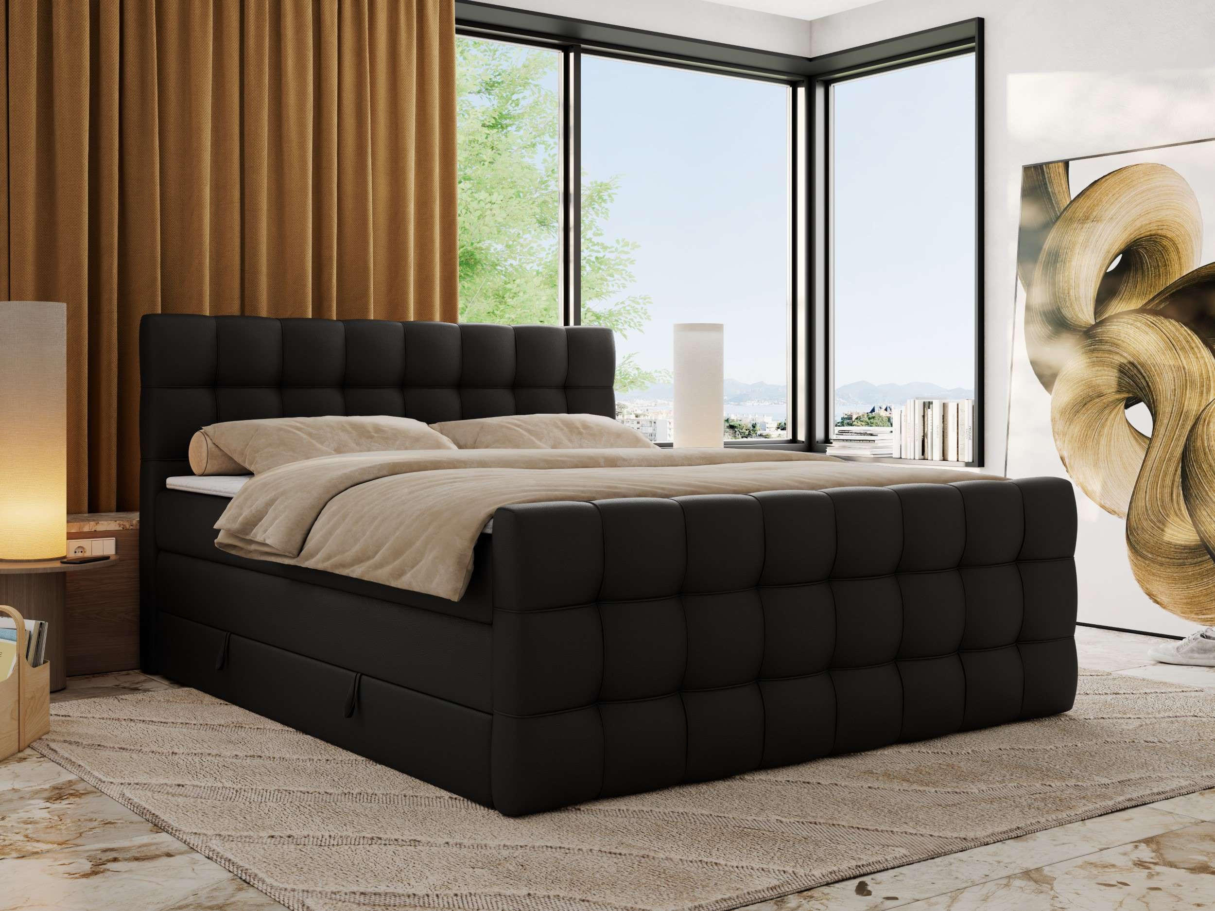 BOXSPRINGBETT ALTIVO KING DUO 160/200 - Schwarz Kunstleder - H4 - Schwarz, Textil (160/200cm) - MKS
