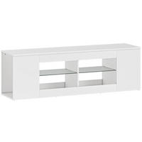 TV stolek 140 cm se 6 přihrádkami a 2 skleněnými policemi, FSC dřevotříska, Bílá - bílá, sklo (140/42.5/35cm) - Redom