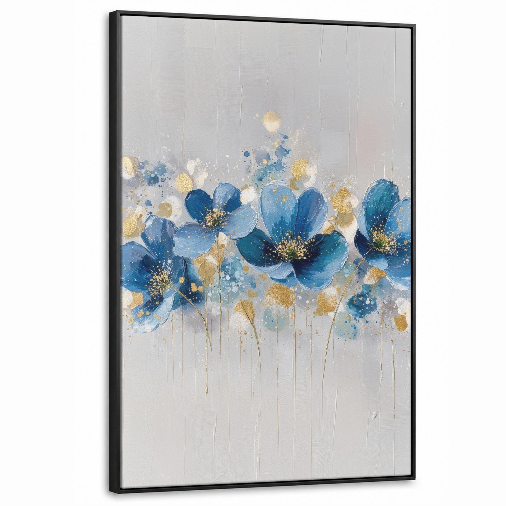 LEINWAND Bilder mit Rahmen - Blumen - Blau - Abstrakt - 80x120 - Hellgrau, Textil (80/120cm) - MuchoWow