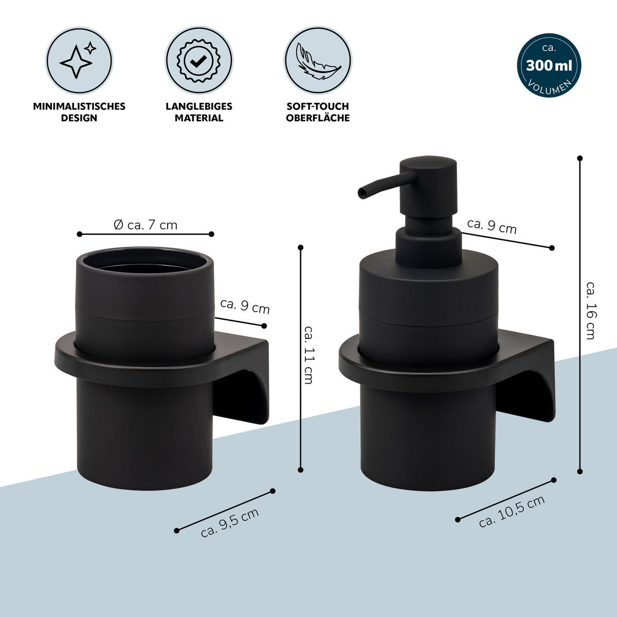 BADACCESSOIRESET SAVONA Softtouch (2er-Set) - Schwarz, Kunststoff (7/16/19cm) - bremermann