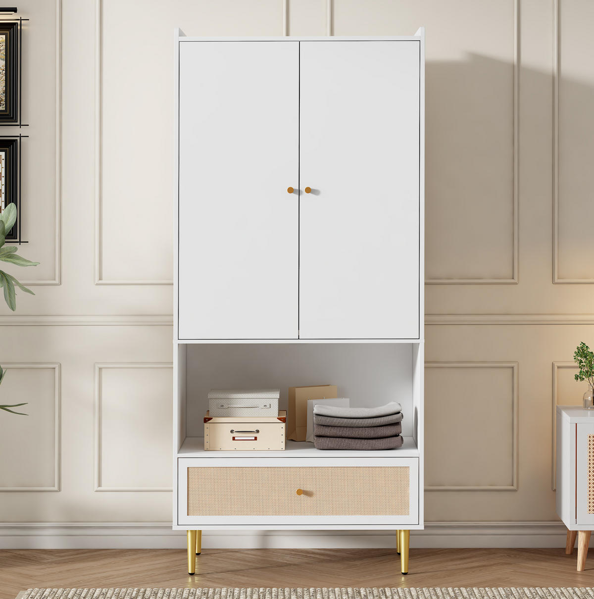 KLEIDERSCHRANK 80/48/175 cm weiß/natur aus Spanplatte mit Schublade - Weiß, Holzwerkstoff (48/175/80cm) - OKWISH