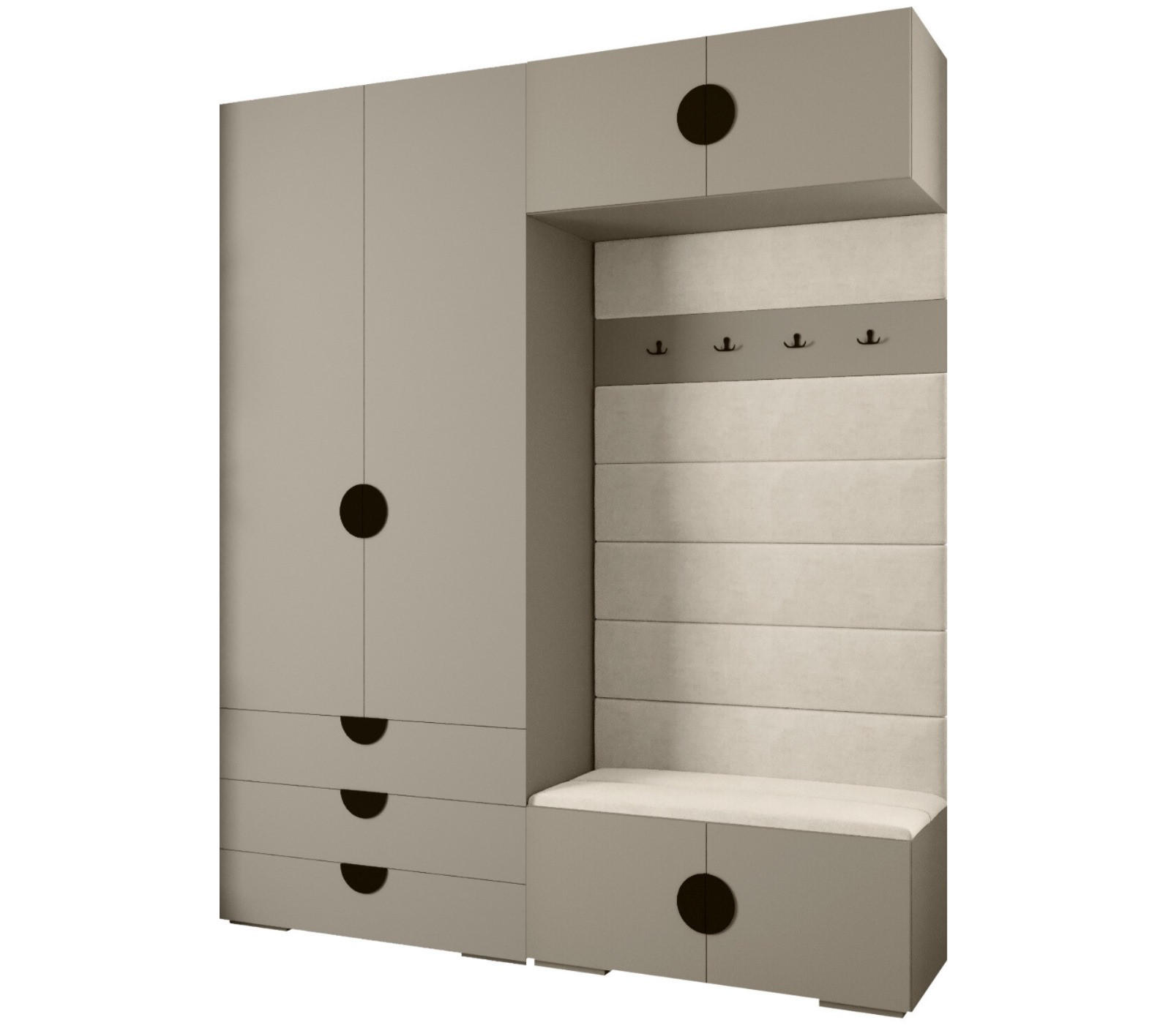 Abiks Möbel Garderoben-Set Kaschmir, Beige, Schwarz 200x236.7x47 cm